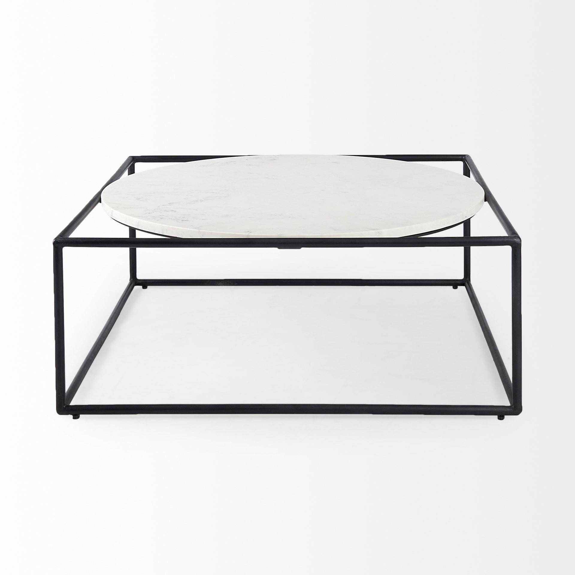 White Marble Metal Frame Round in Square Coffee Table