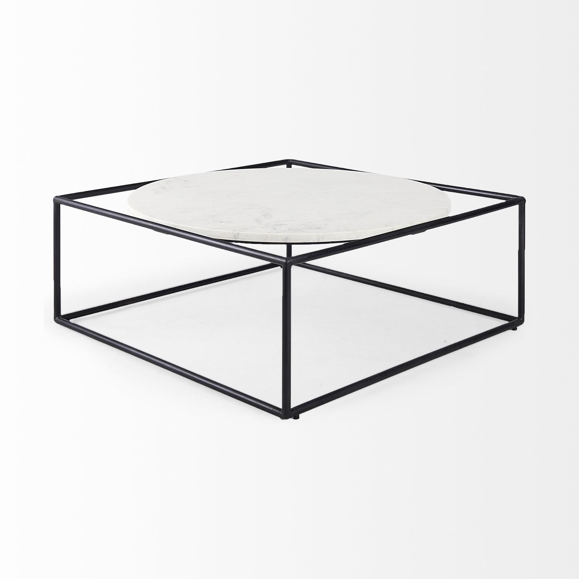 White Marble Metal Frame Round in Square Coffee Table