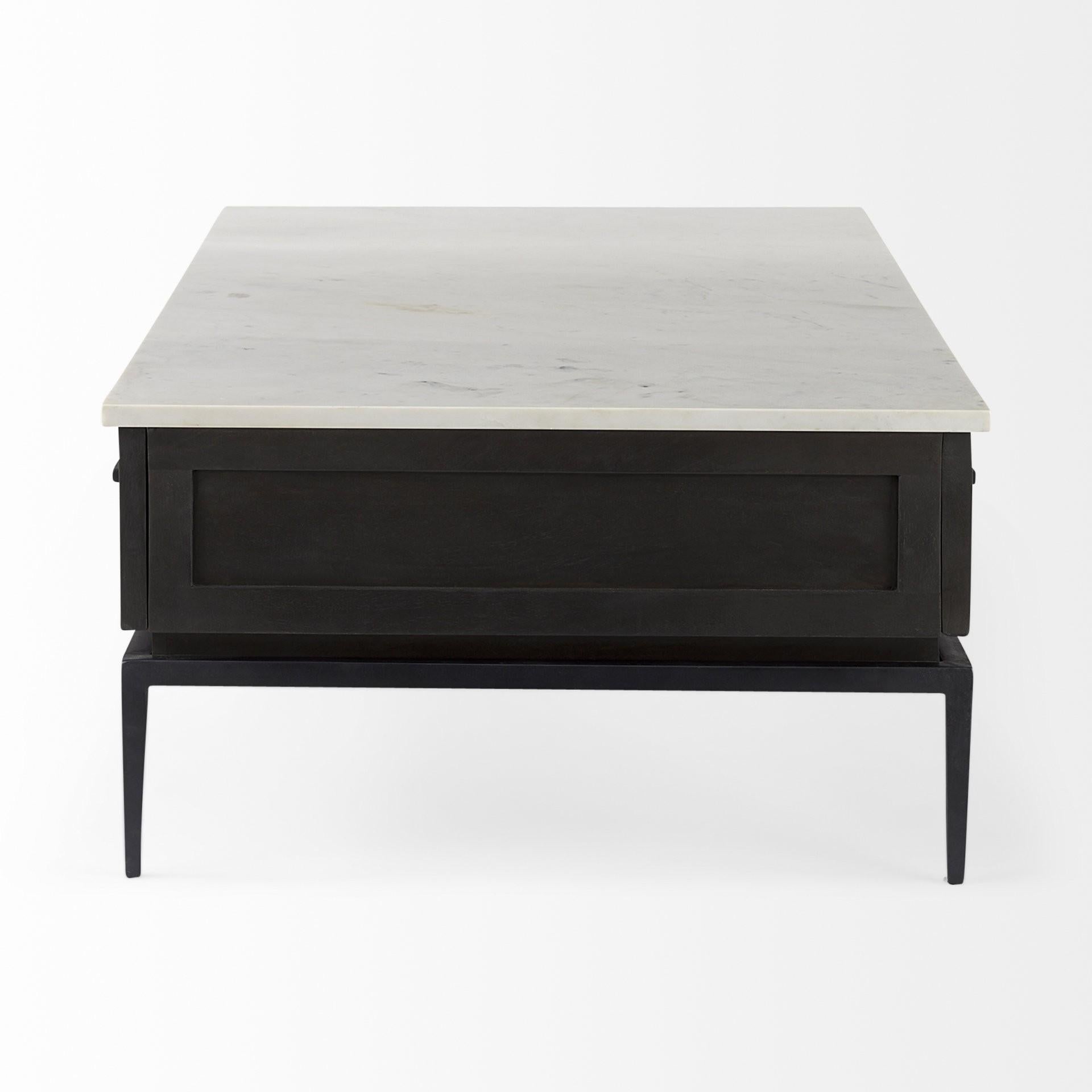 Dark Brown Wood and Marble Coffee Table