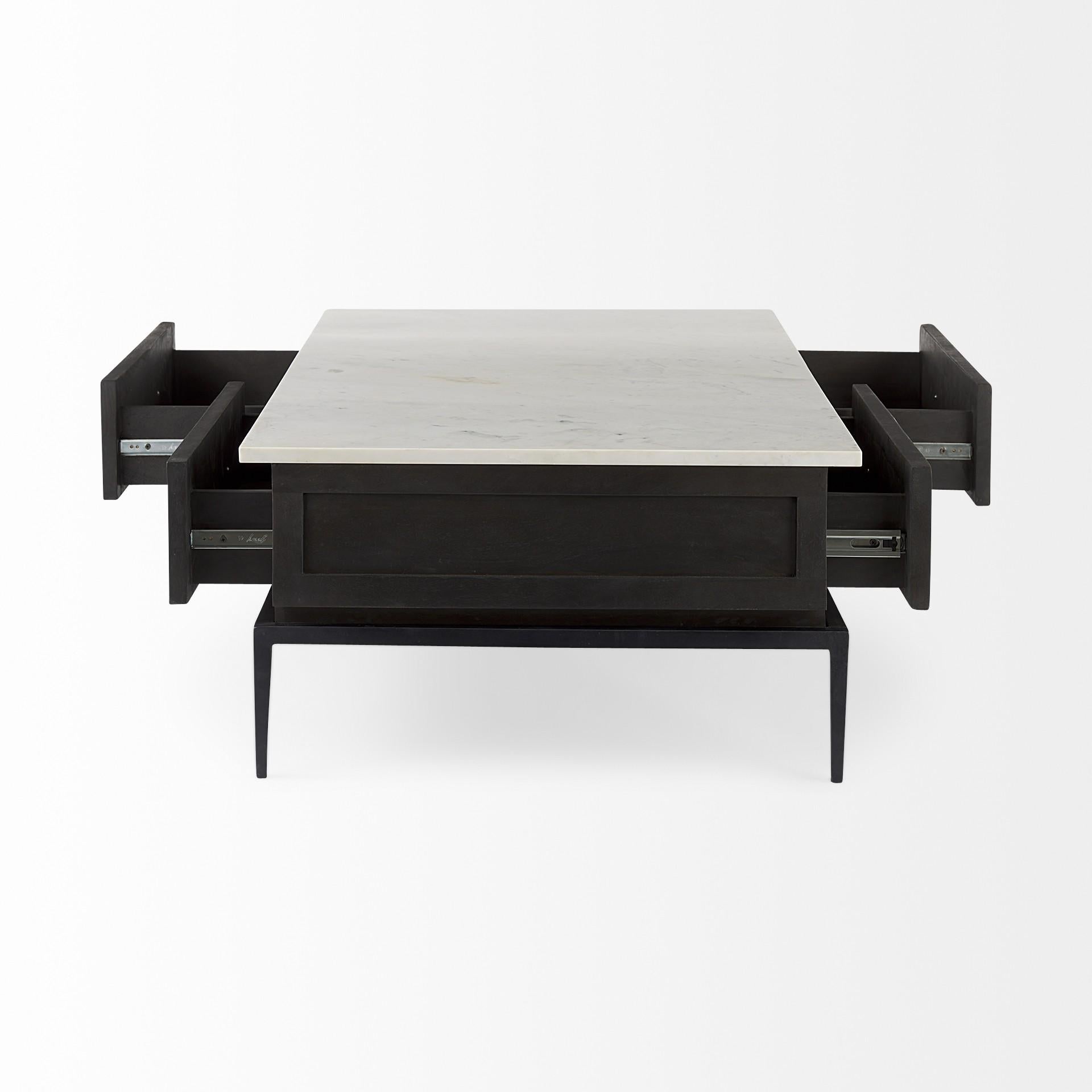 Dark Brown Wood and Marble Coffee Table