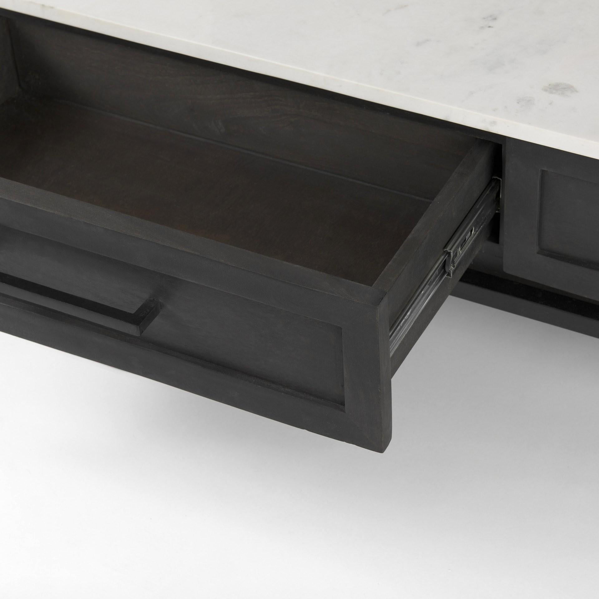 Dark Brown Wood and Marble Coffee Table