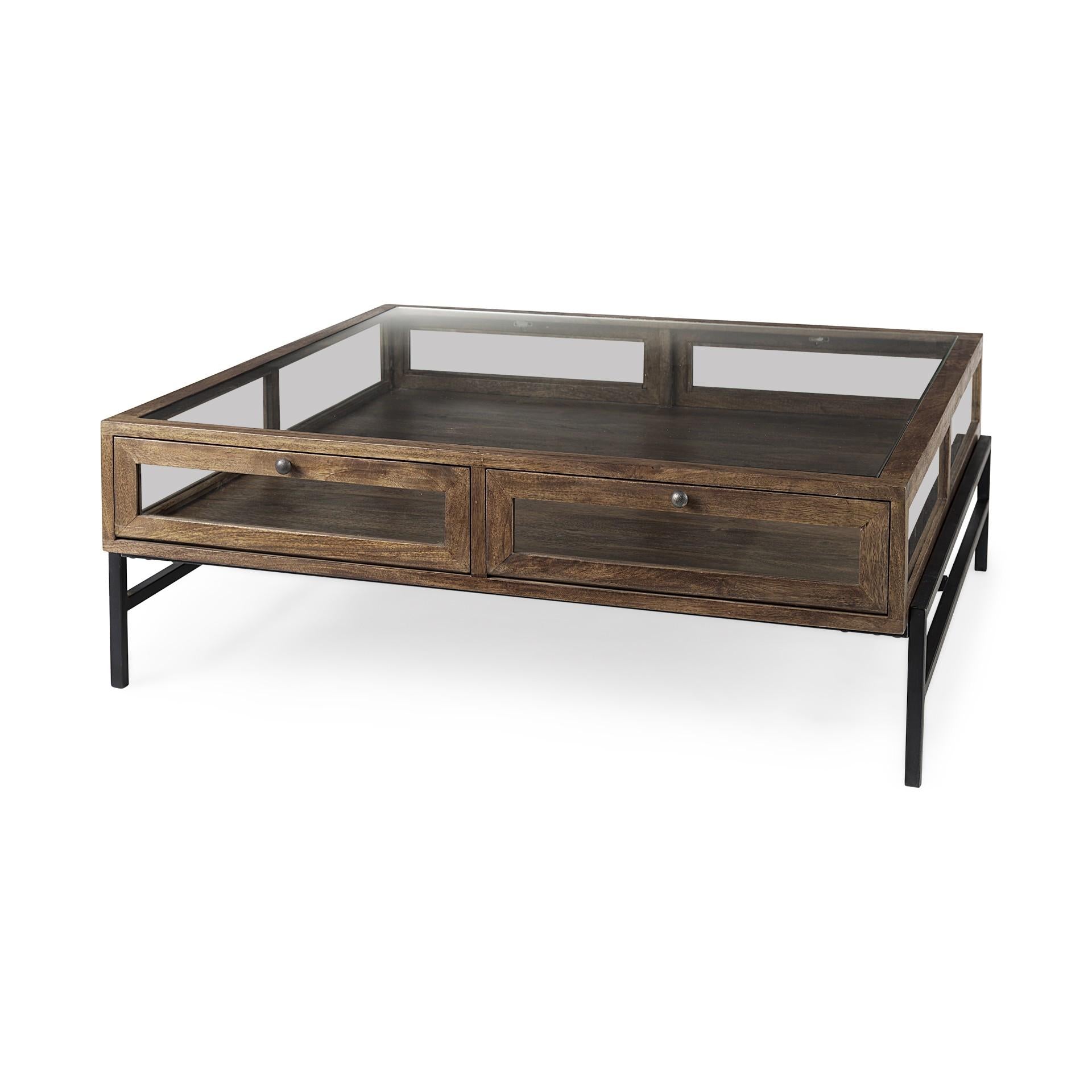 Rustic Dark Brown Brown Shadowbox Coffee Table