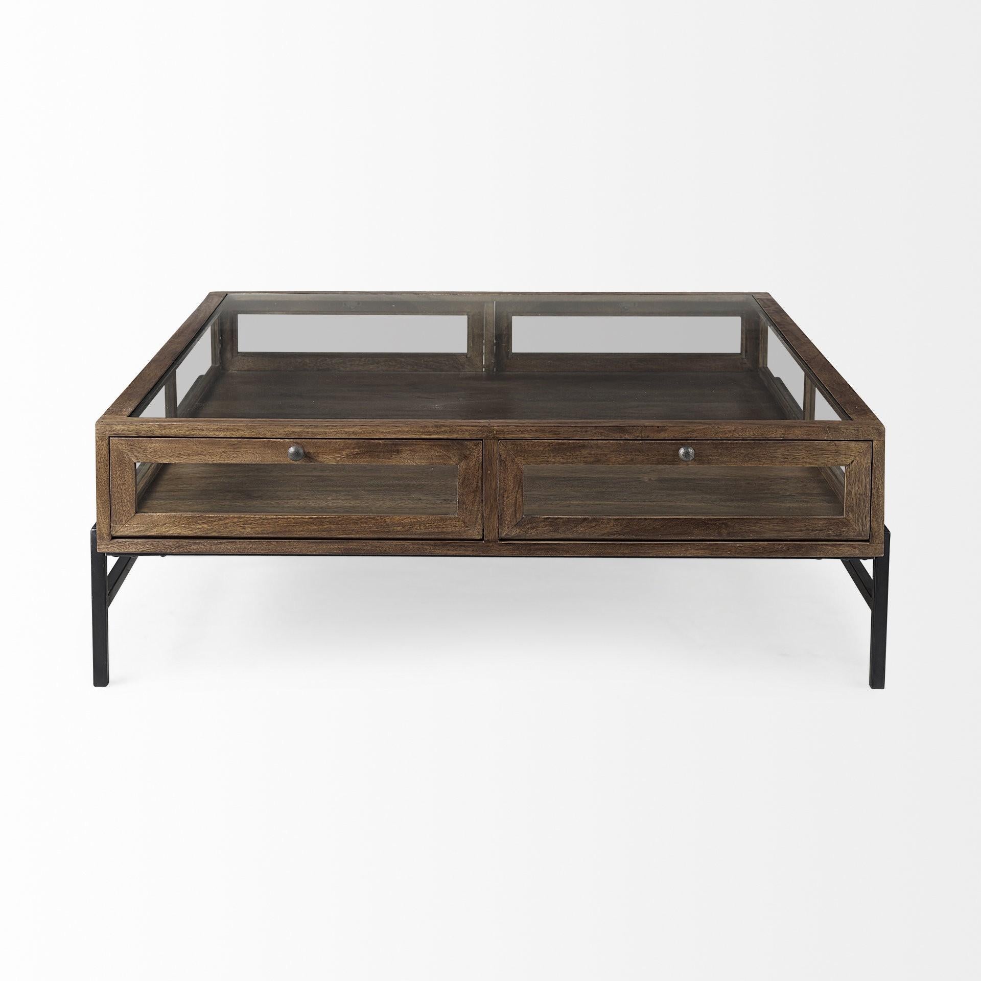 Rustic Dark Brown Brown Shadowbox Coffee Table