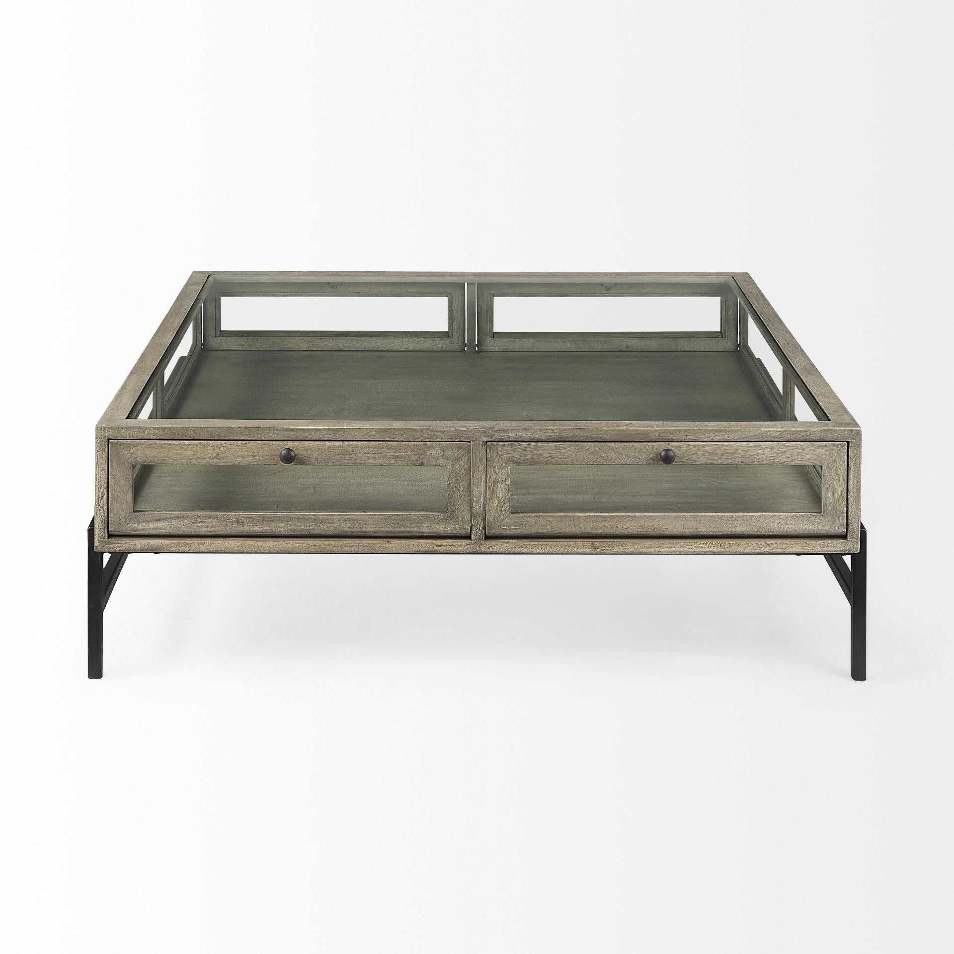 Rustic Gray Brown Shadowbox Coffee Table