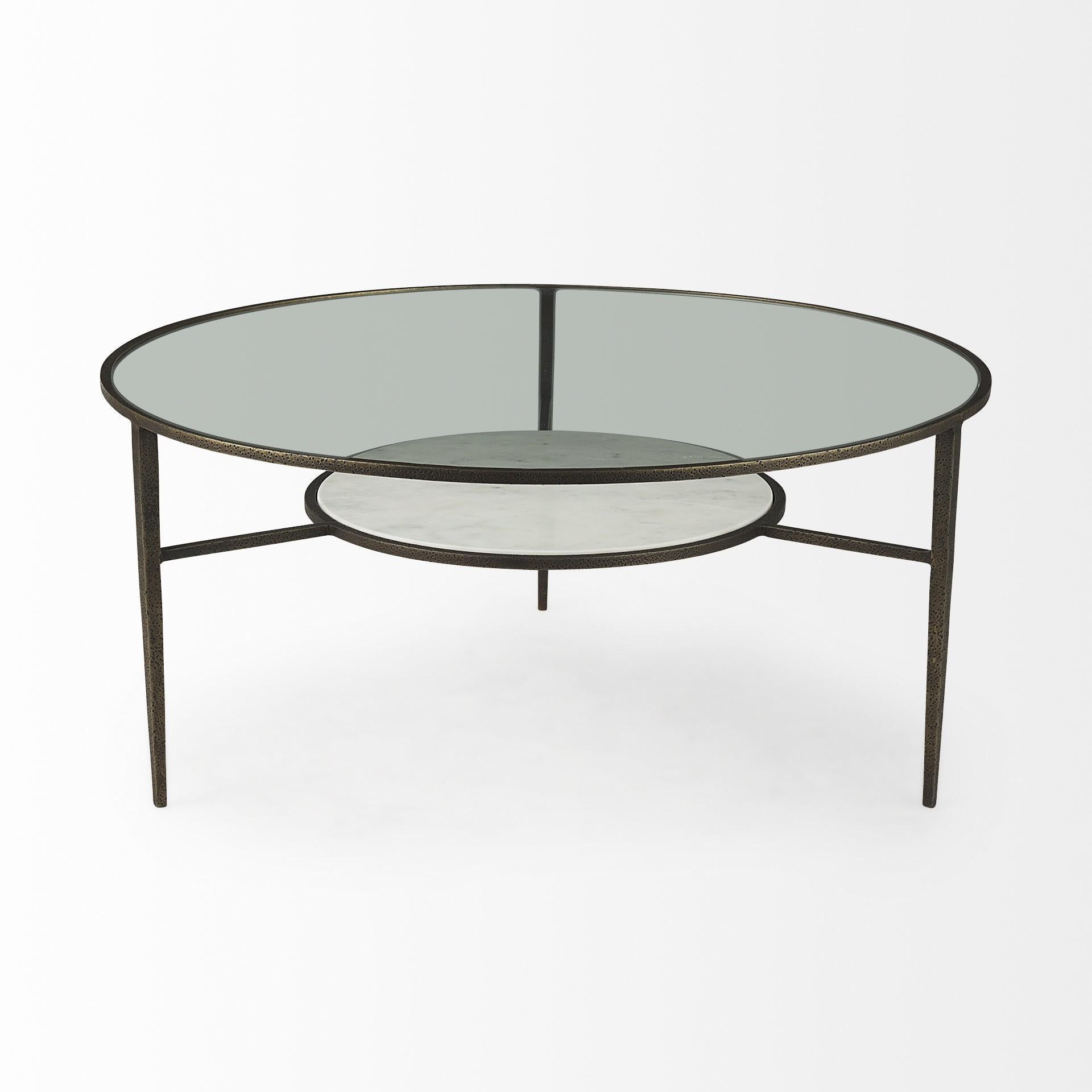 Iron Glass and Marble Round Coffee Table