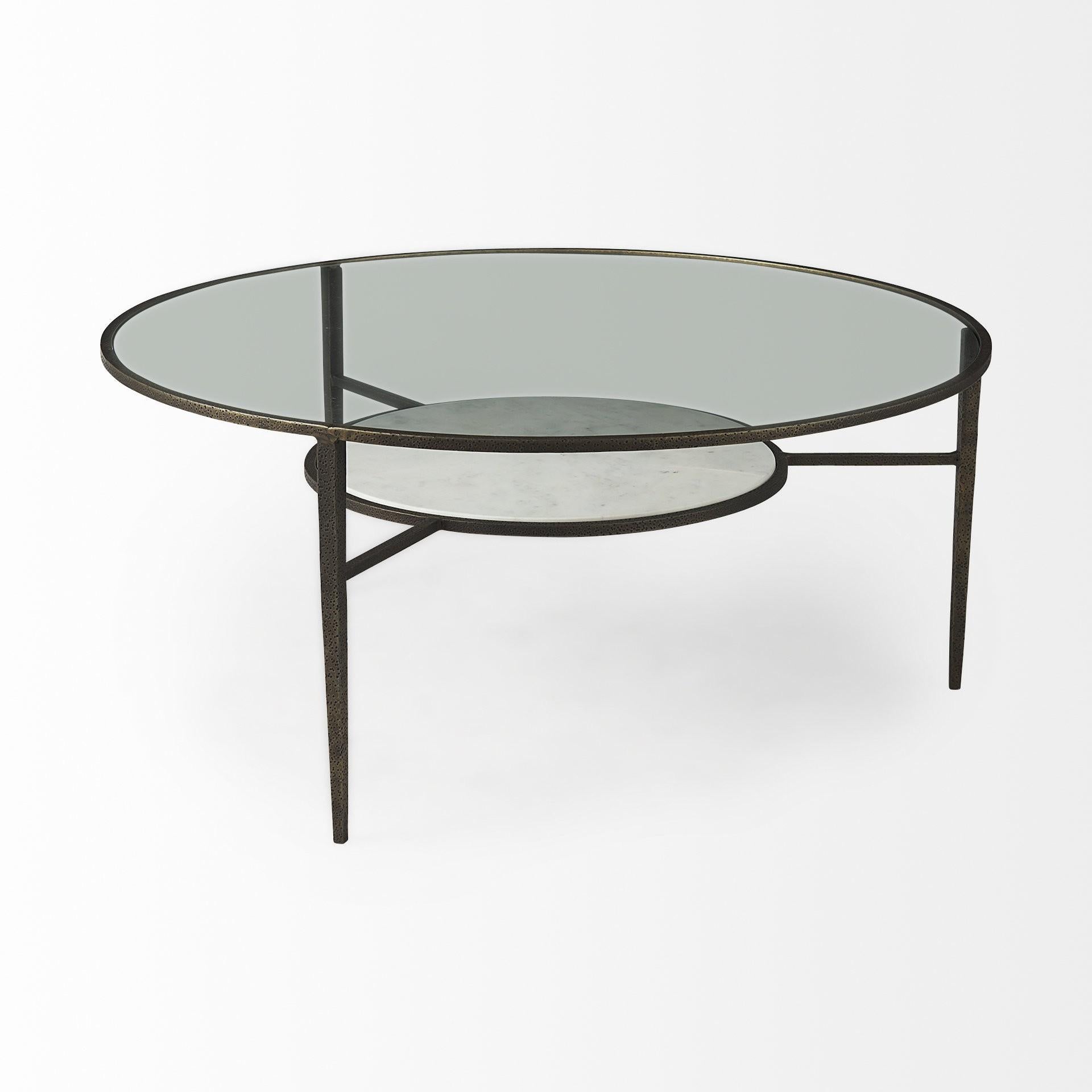 Iron Glass and Marble Round Coffee Table