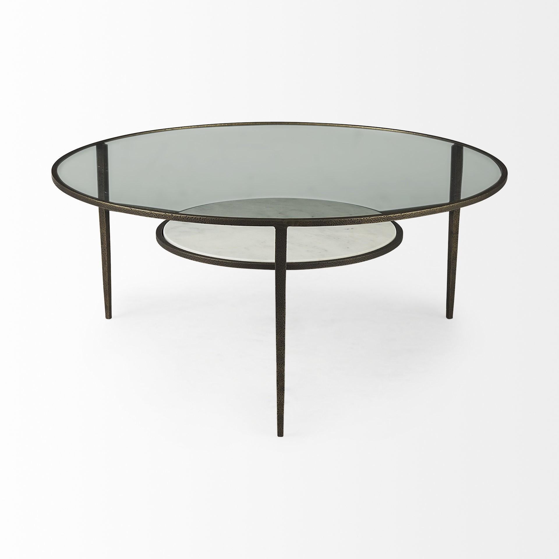 Iron Glass and Marble Round Coffee Table