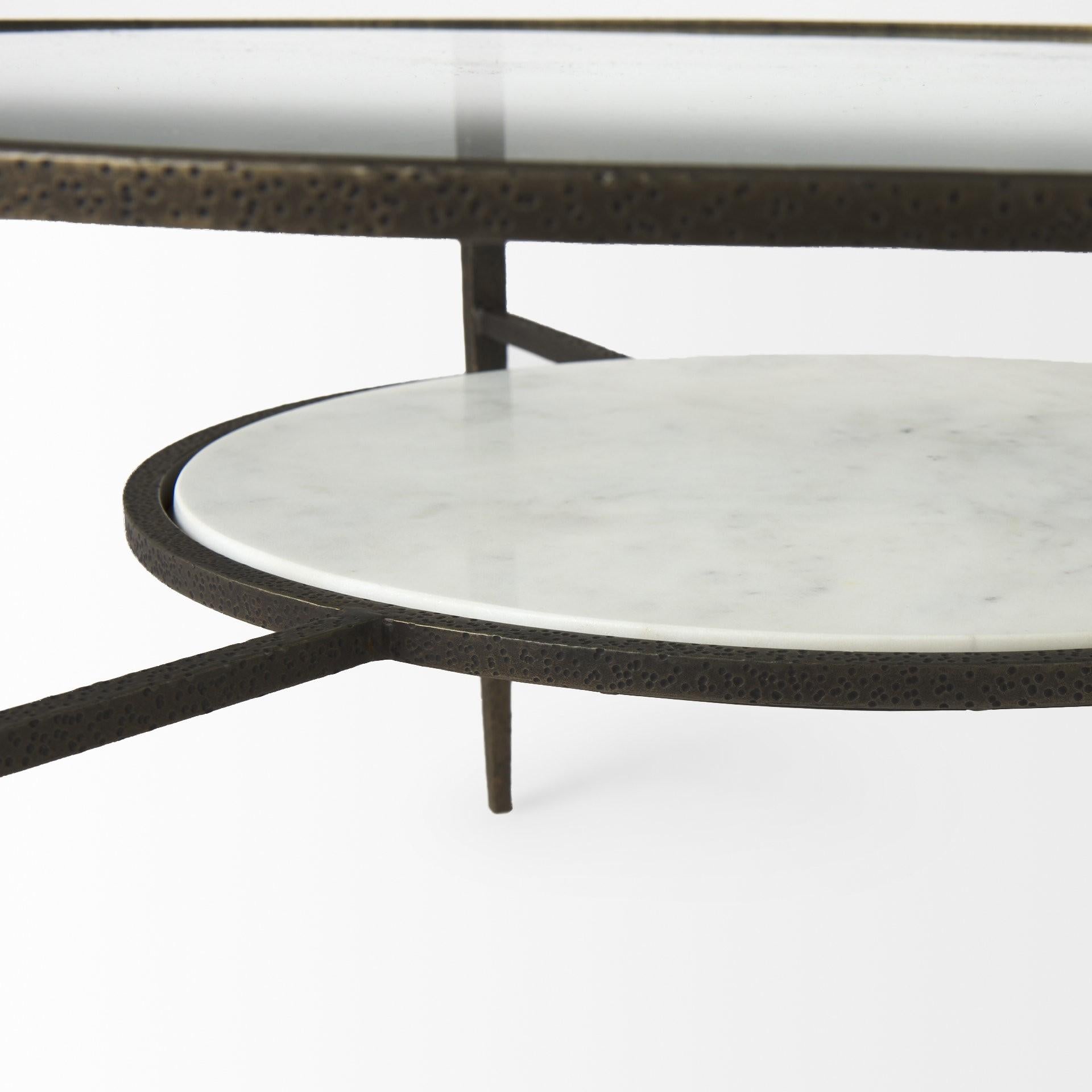 Iron Glass and Marble Round Coffee Table