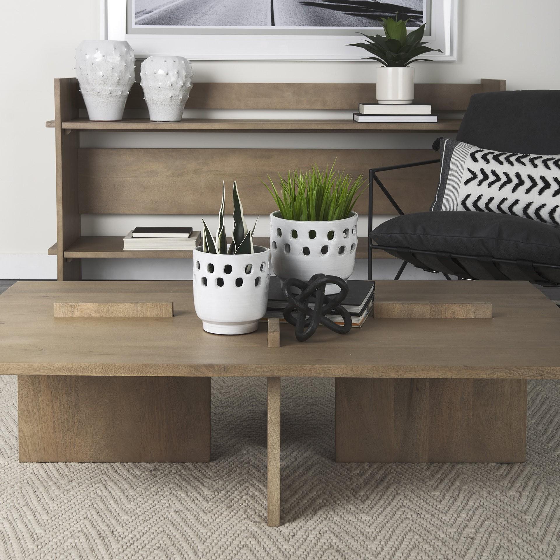 Light Natural Brown Rectangular Wooden Coffee Table