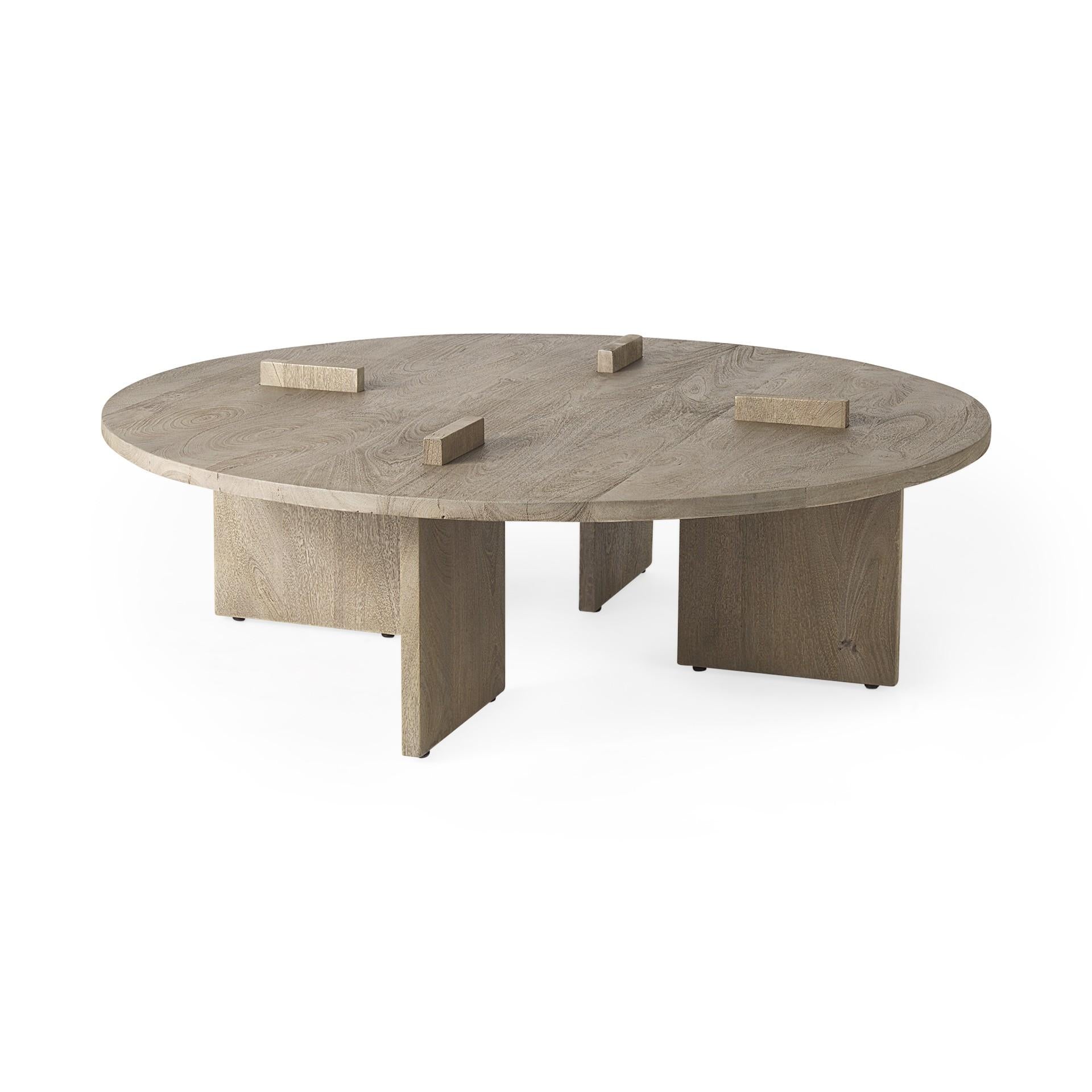 Cool Gray Brown Round Wooden Coffee Table