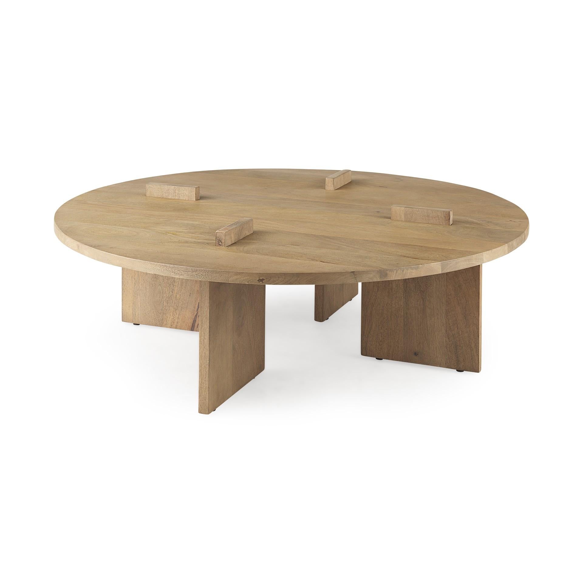 Light Brown Round Wooden Coffee Table