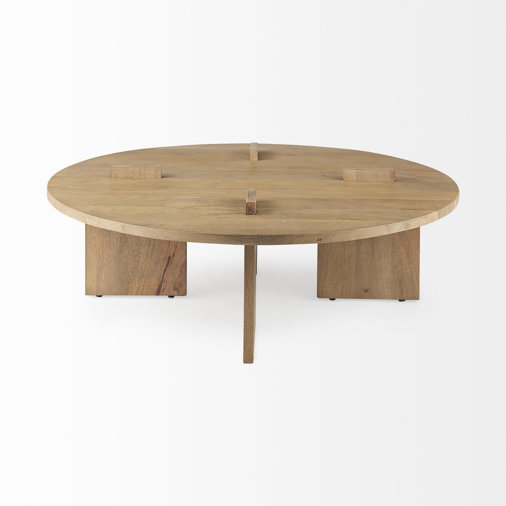 Light Brown Round Wooden Coffee Table