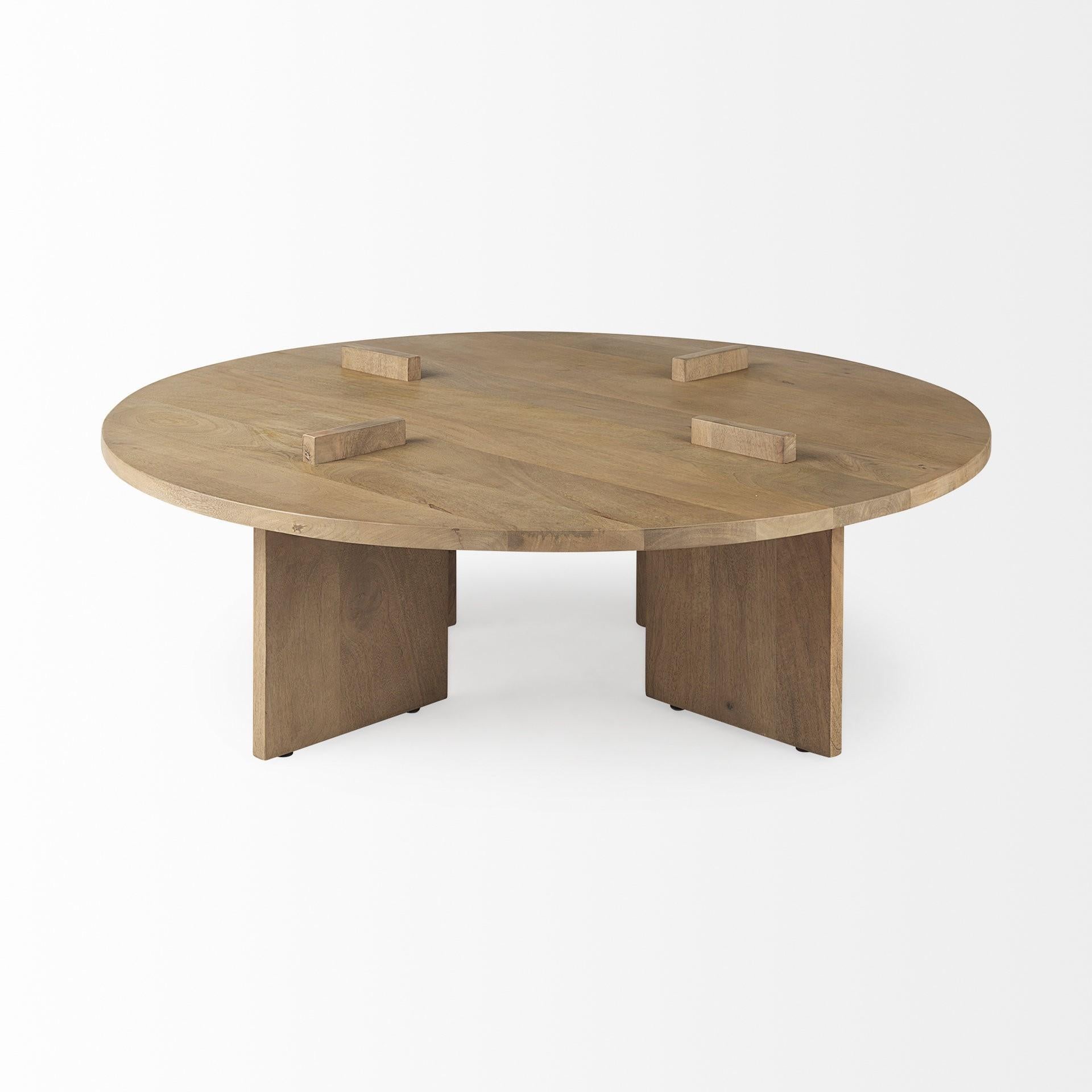 Light Brown Round Wooden Coffee Table