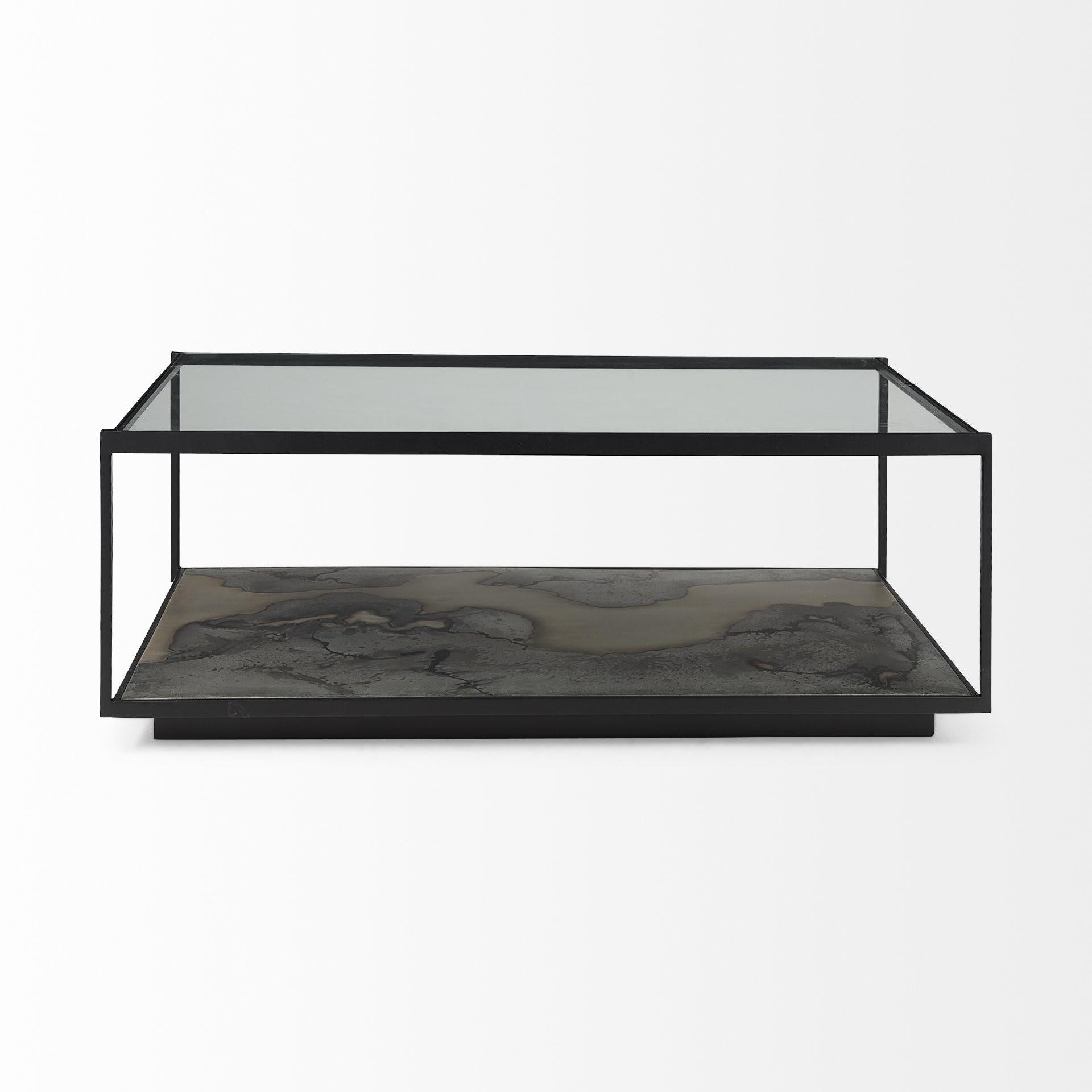 Iron Glass and Marble Rectangular Coffee Table