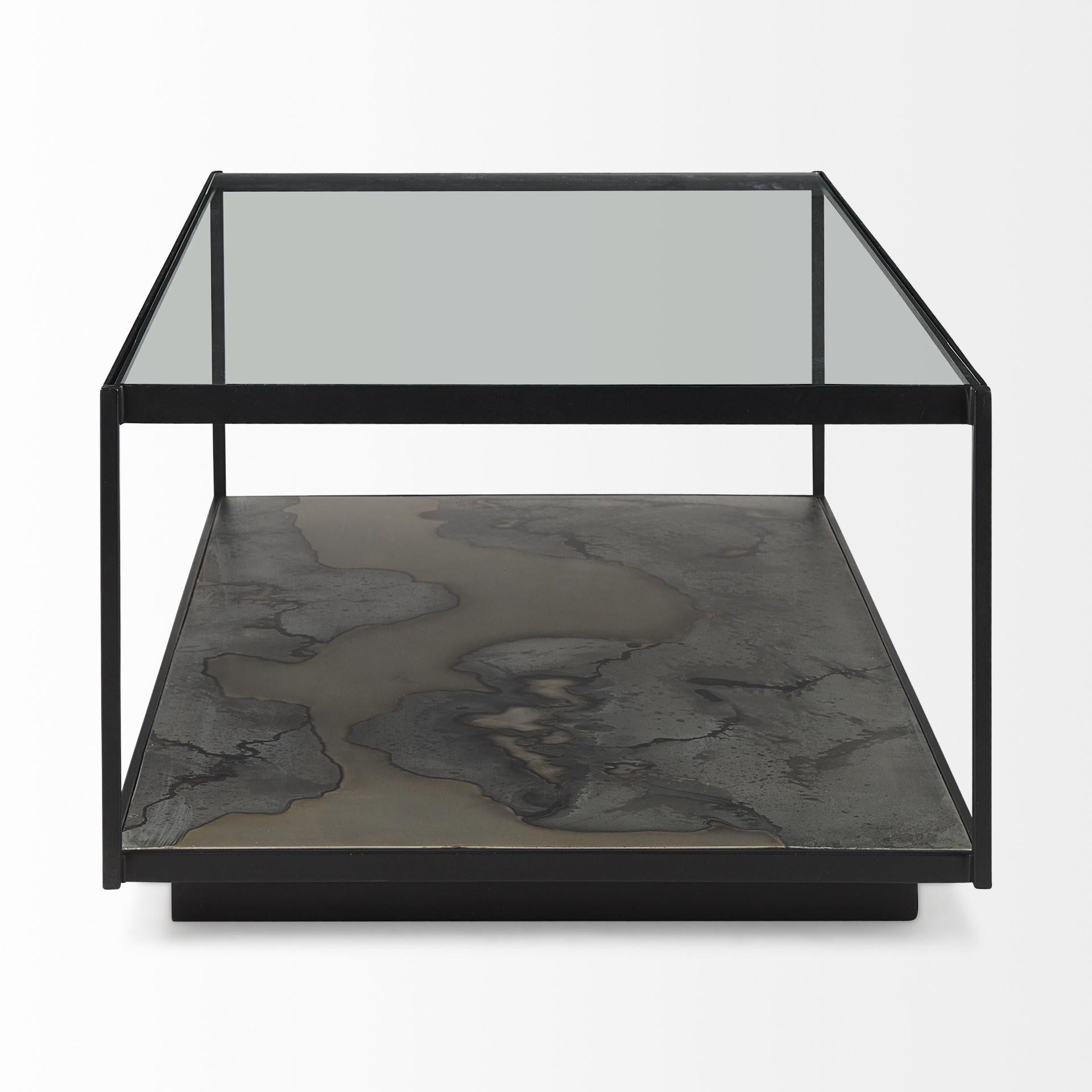 Iron Glass and Marble Rectangular Coffee Table