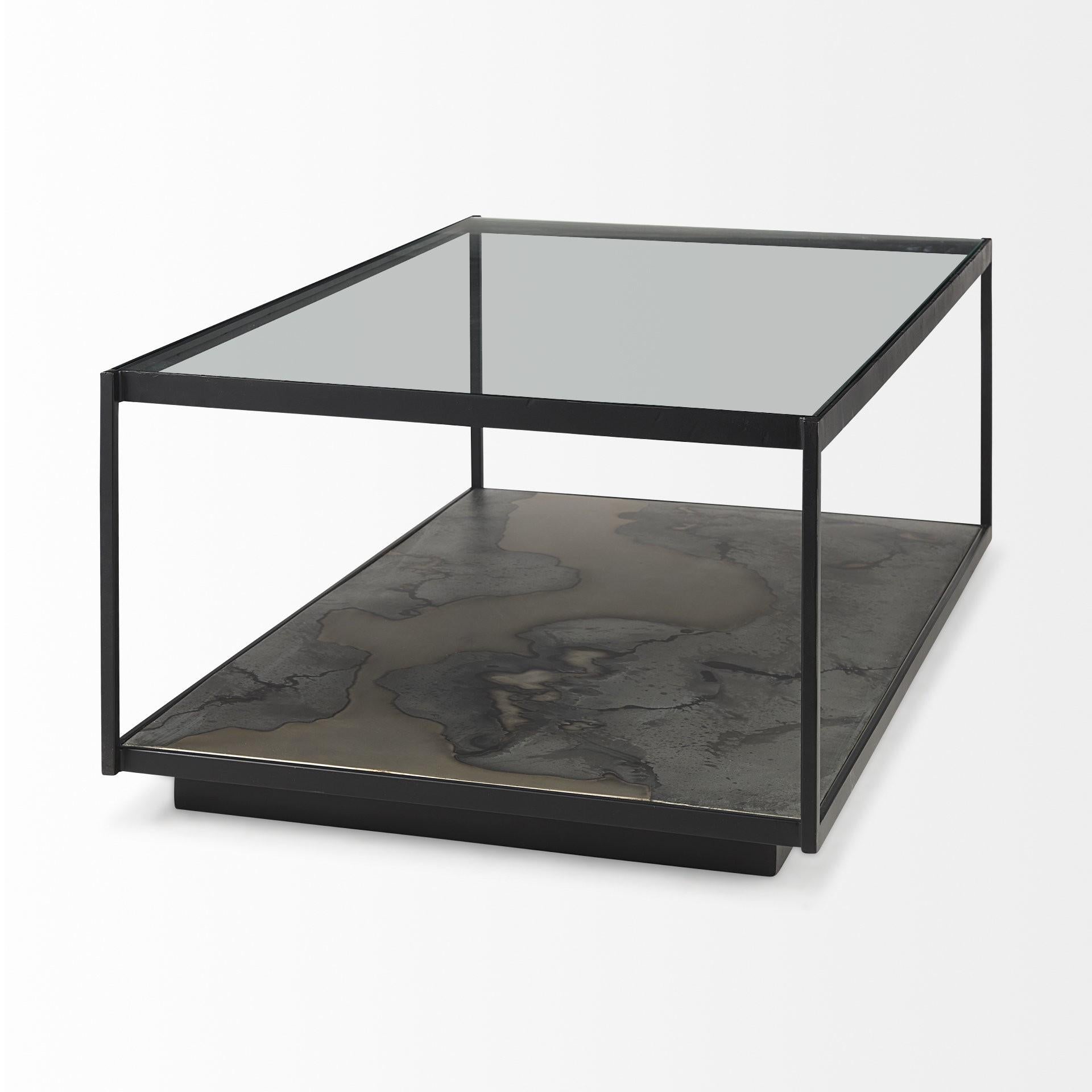 Iron Glass and Marble Rectangular Coffee Table