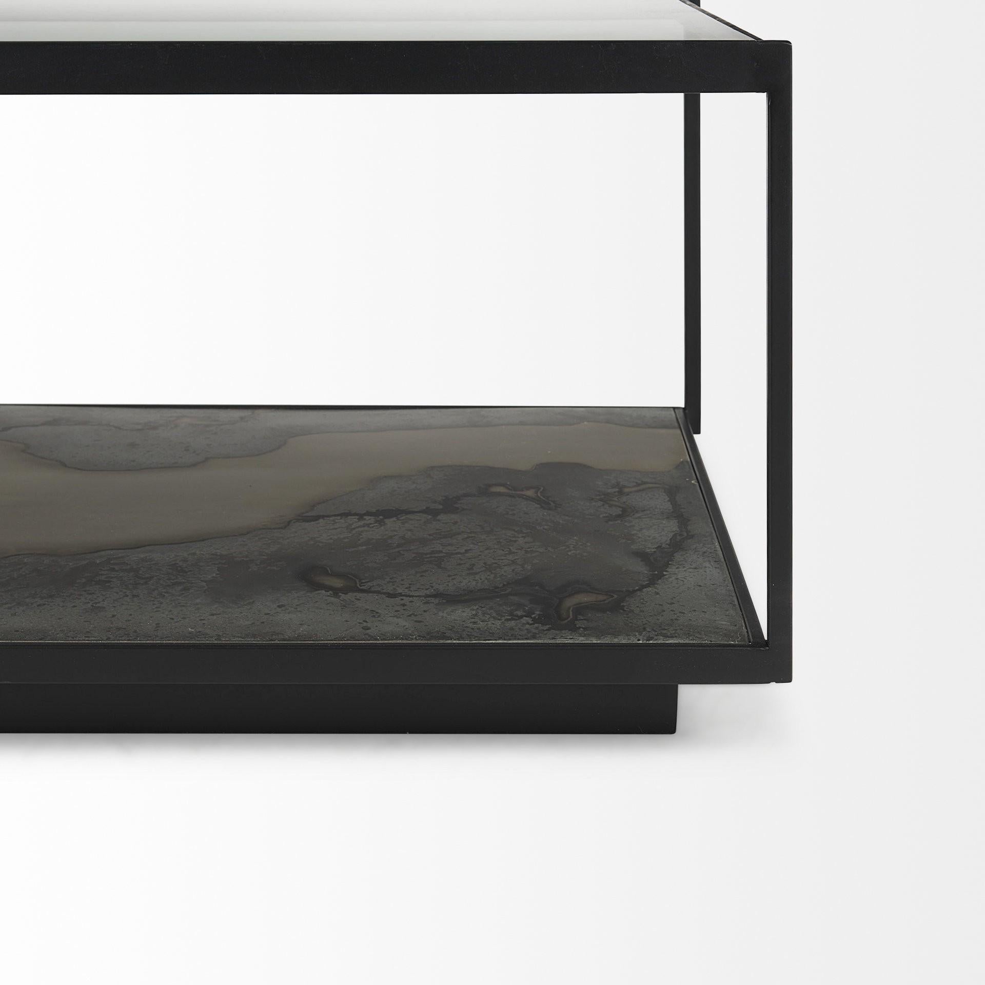 Iron Glass and Marble Rectangular Coffee Table