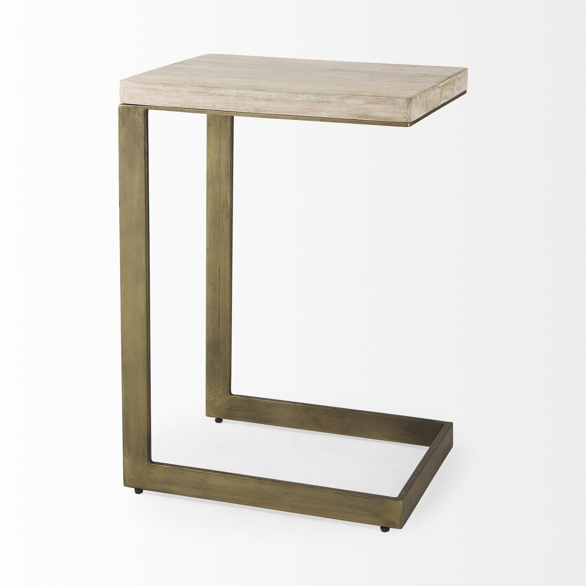 Modern Natural Wash and Golden C Shape TV Table