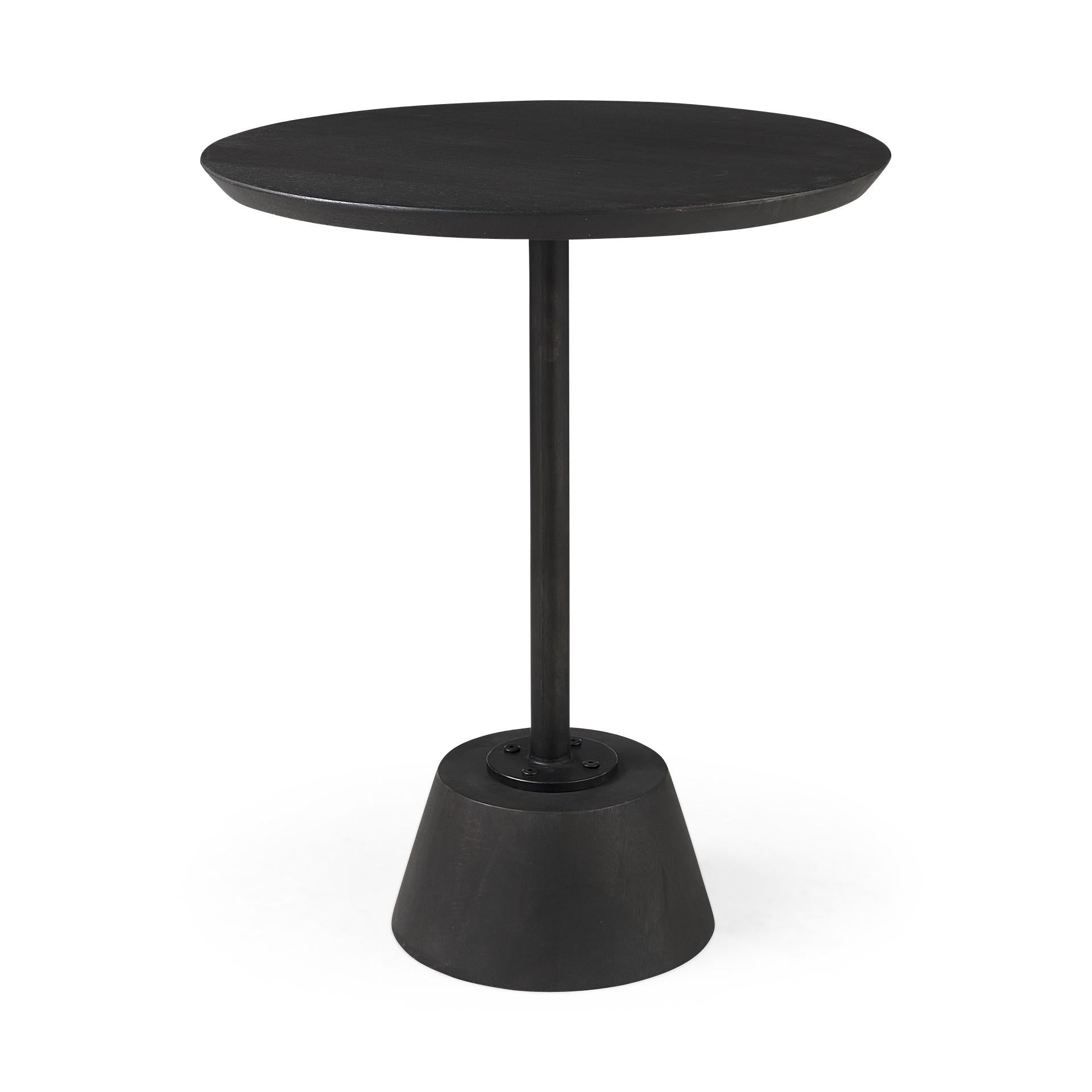 Dark Stain Pedestal Table with Black Detailing