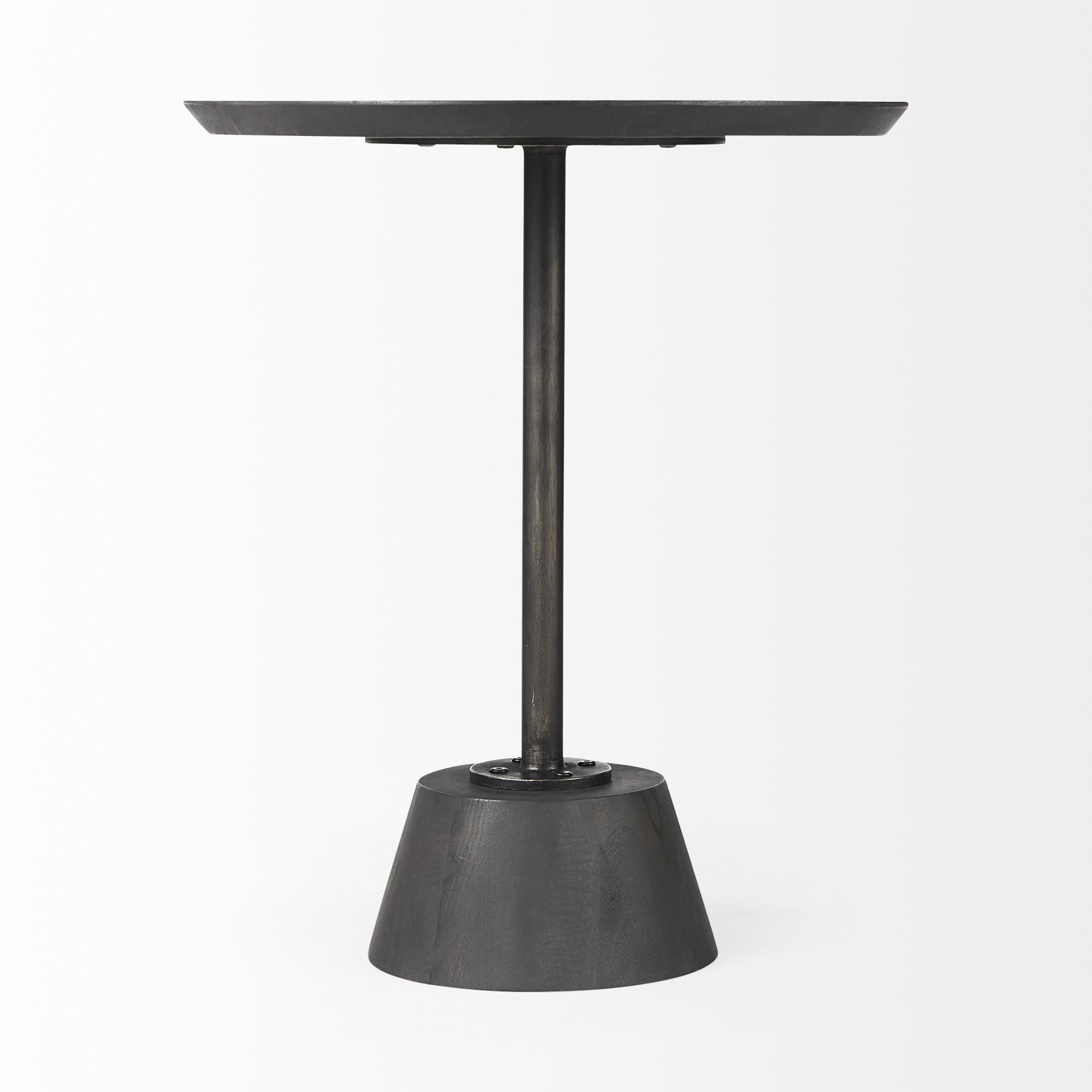 Dark Stain Pedestal Table with Black Detailing