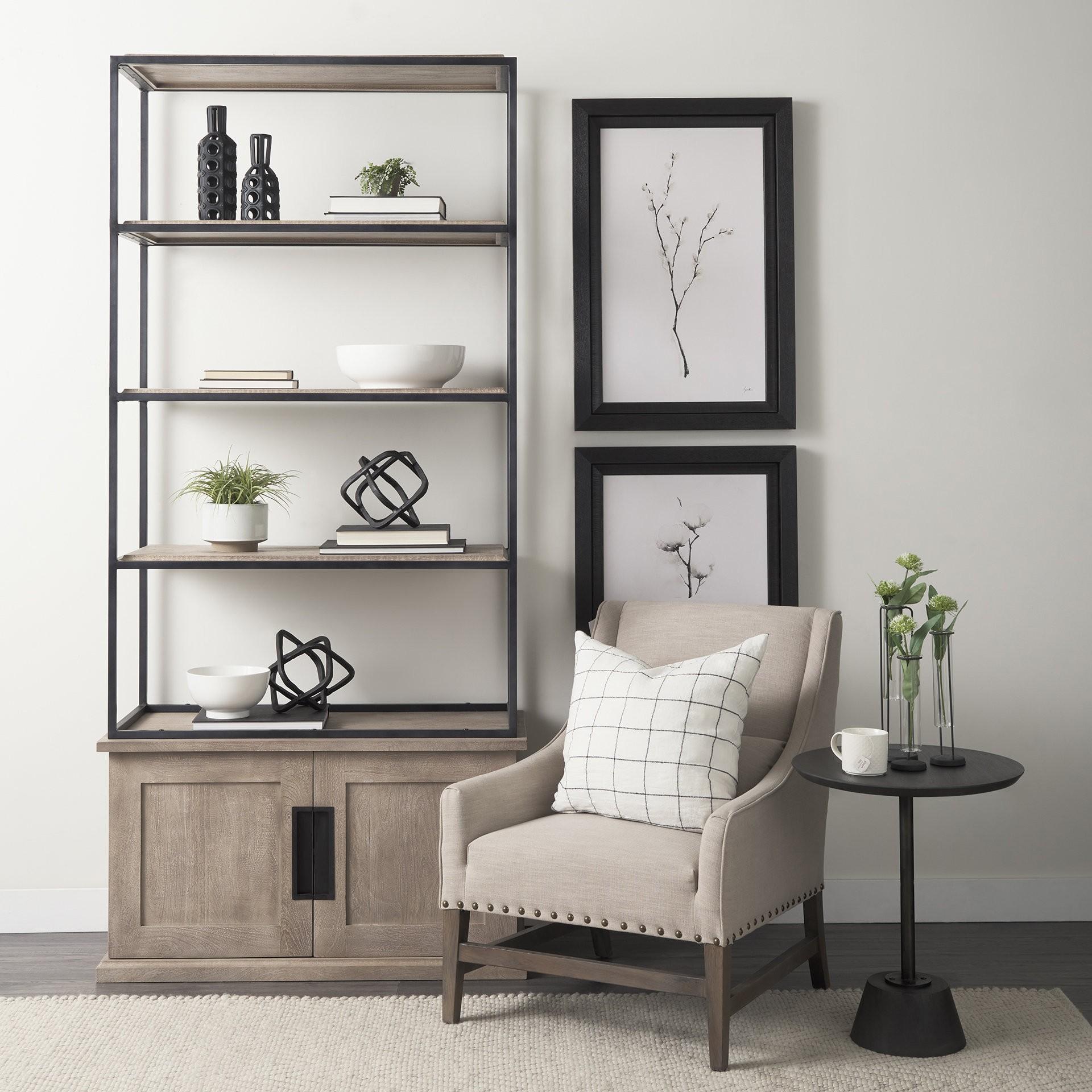 Dark Stain Pedestal Table with Black Detailing