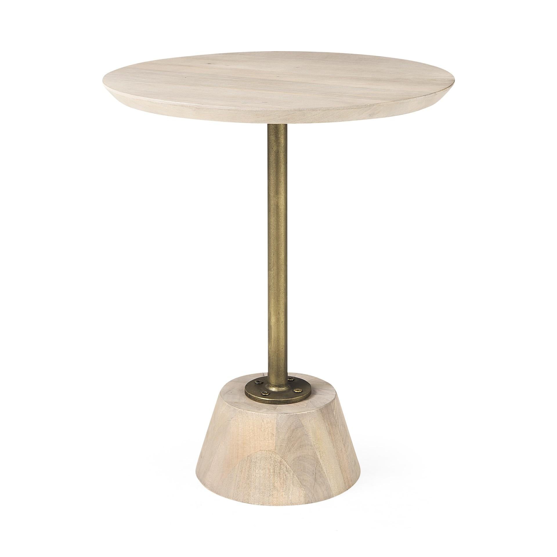 Light Blond Pedestal Table with Gold Detailing