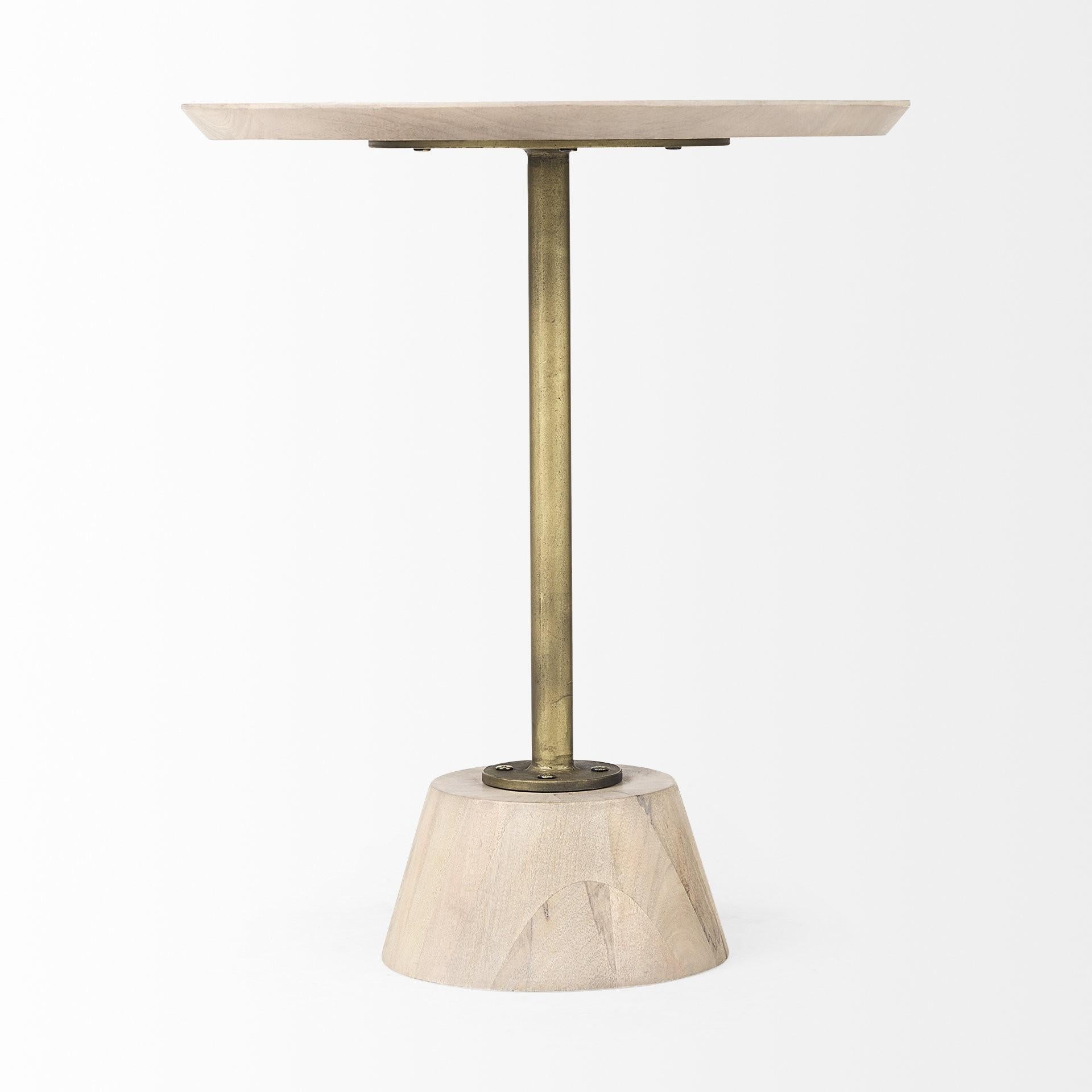 Light Blond Pedestal Table with Gold Detailing