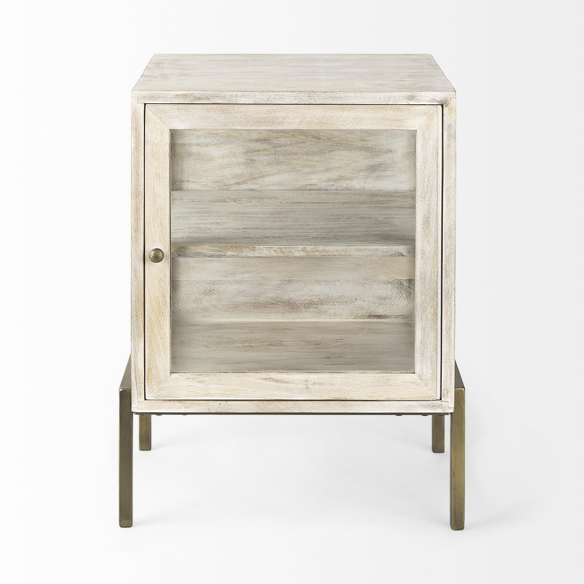 Rustic Weathered White and Gold Shadowbox Cabinet