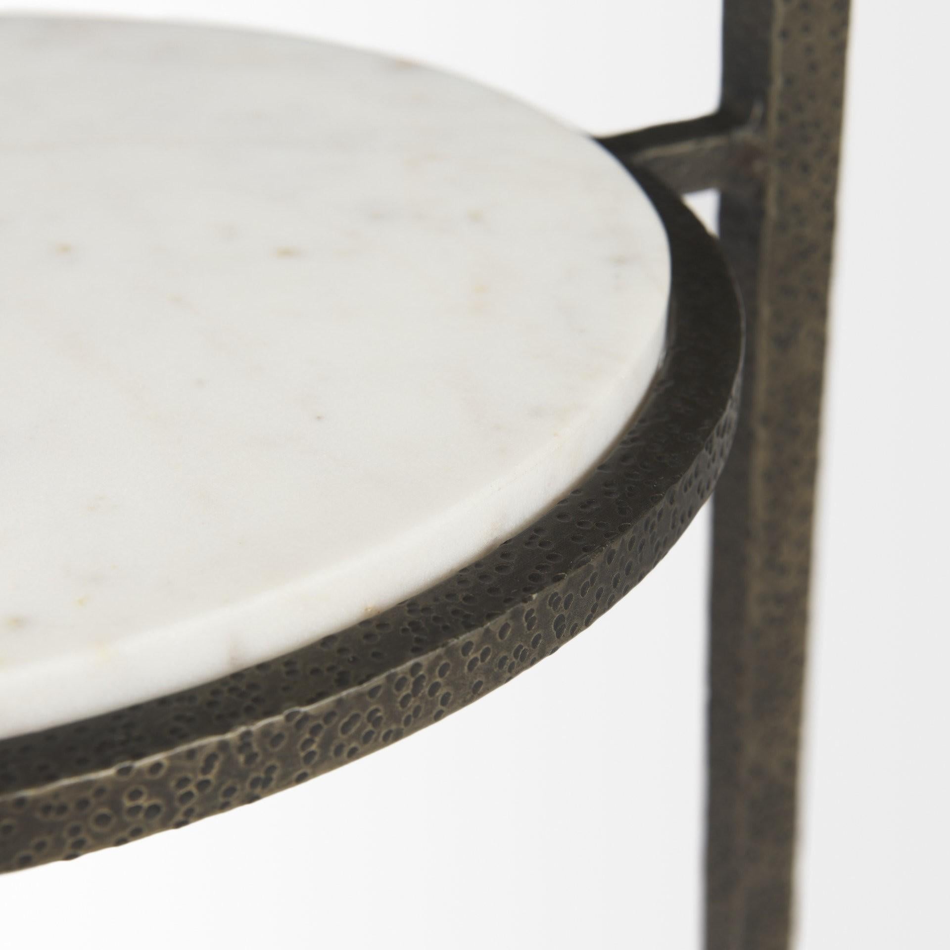 Updated Rustic Glass and Marble Antiqued Gold End Table