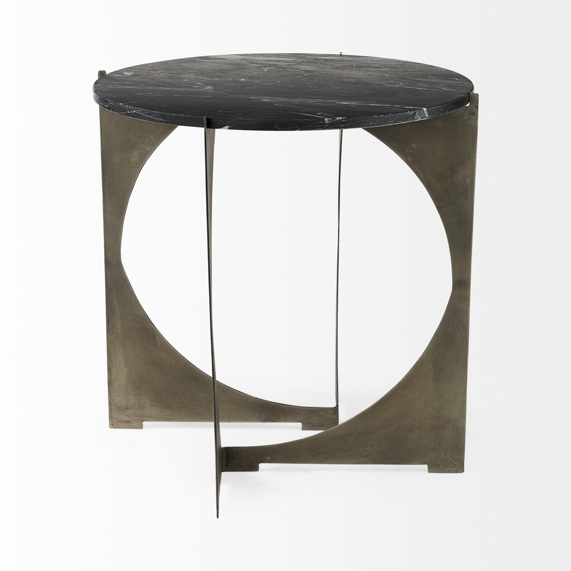 Mod Black Marble Antiqued Nickel Side Table