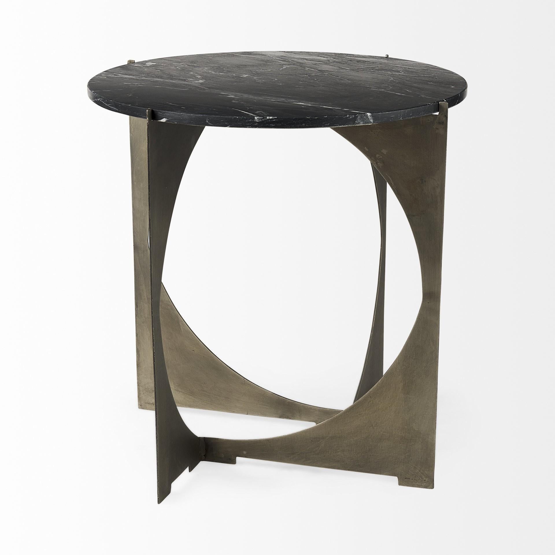 Mod Black Marble Antiqued Nickel Side Table