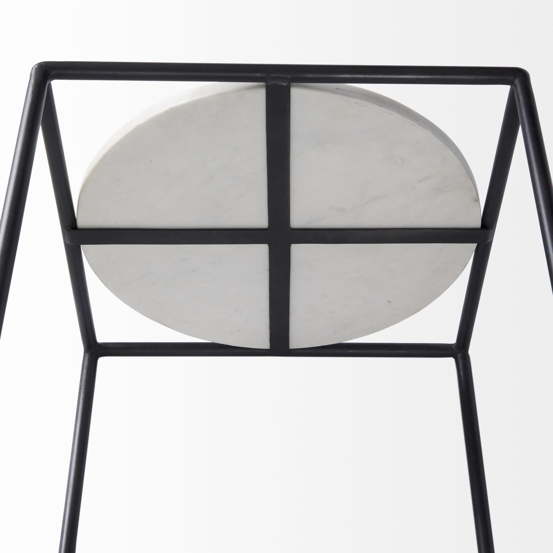 Suspended White Marble Black Metal Geo Side Table