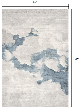4’ x 6’ Gray and Blue Abstract Clouds Area Rug