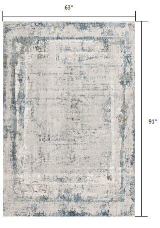 5’ x 8’ Ivory and Blue Abstract Distressed Area Rug