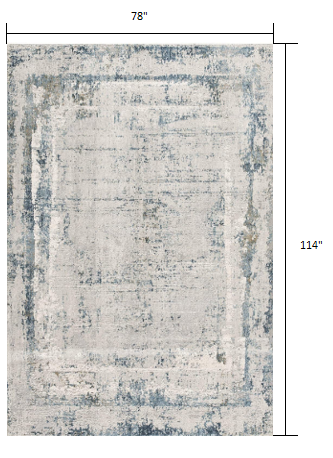 7’ x 10’ Ivory and Blue Abstract Distressed Area Rug
