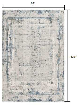 8’ x 11’ Ivory and Blue Abstract Distressed Area Rug