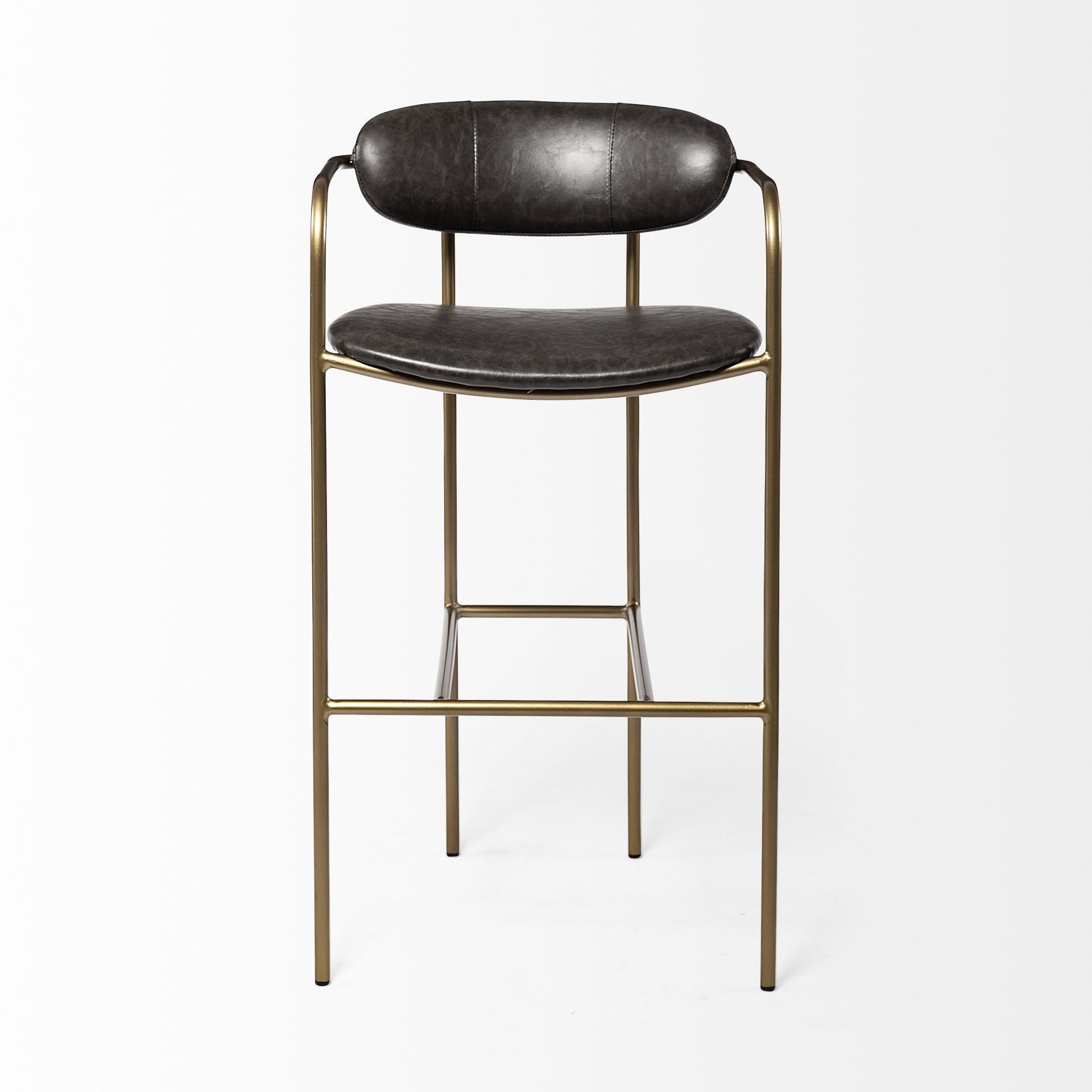 Brown Leather Gold Framed Bar Stool