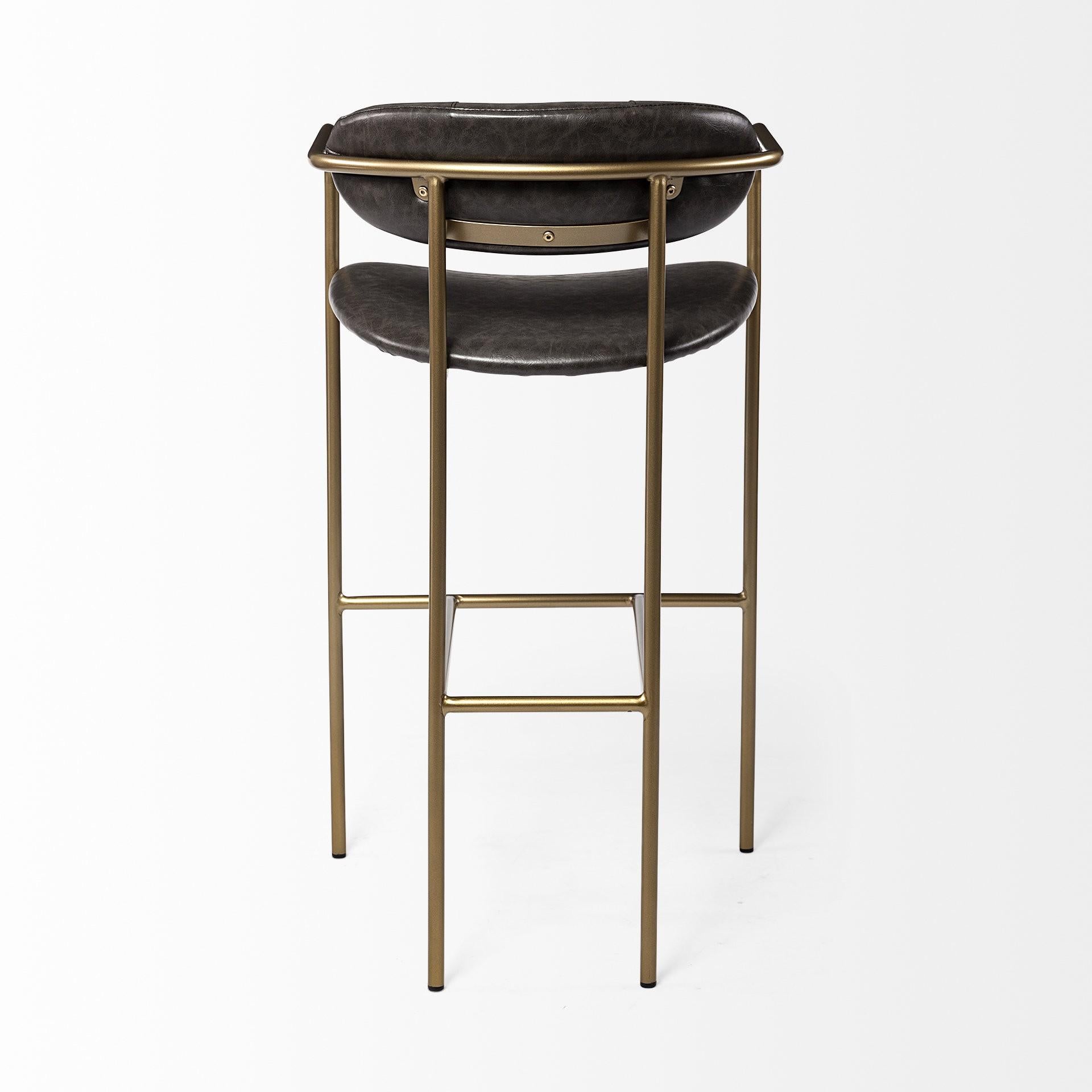 Brown Leather Gold Framed Bar Stool