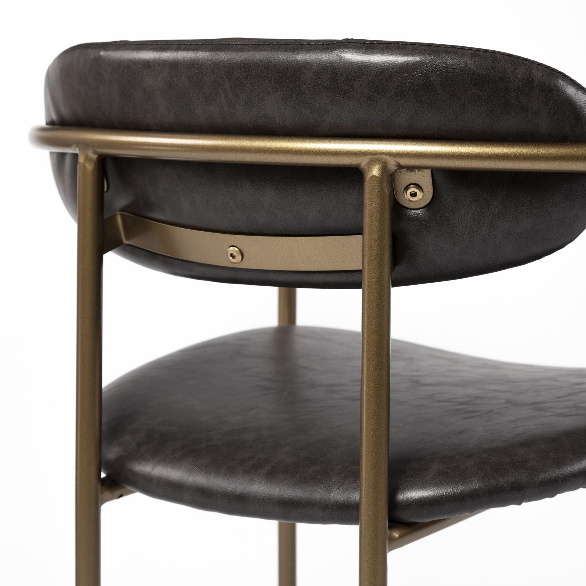 Brown Leather Gold Framed Bar Stool