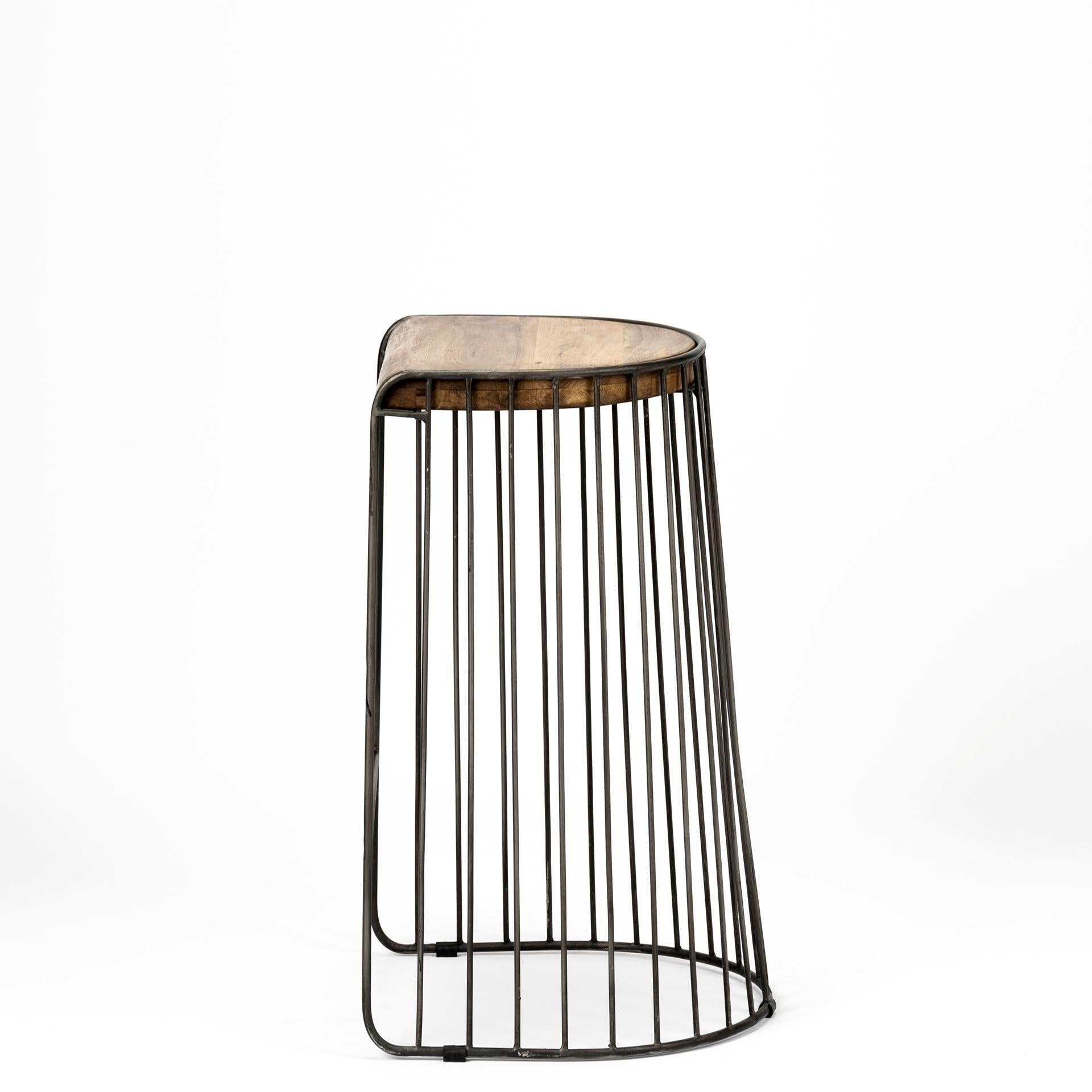 Wood and Metal Wire Design Counter Stool