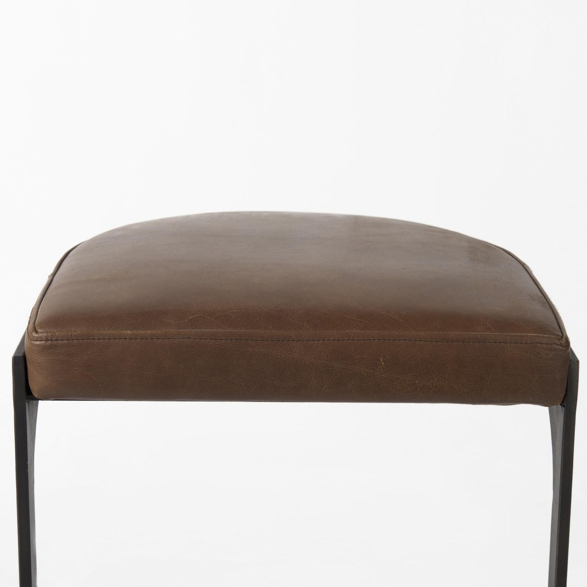 Brown Leather C Shape Metal Counter Stool