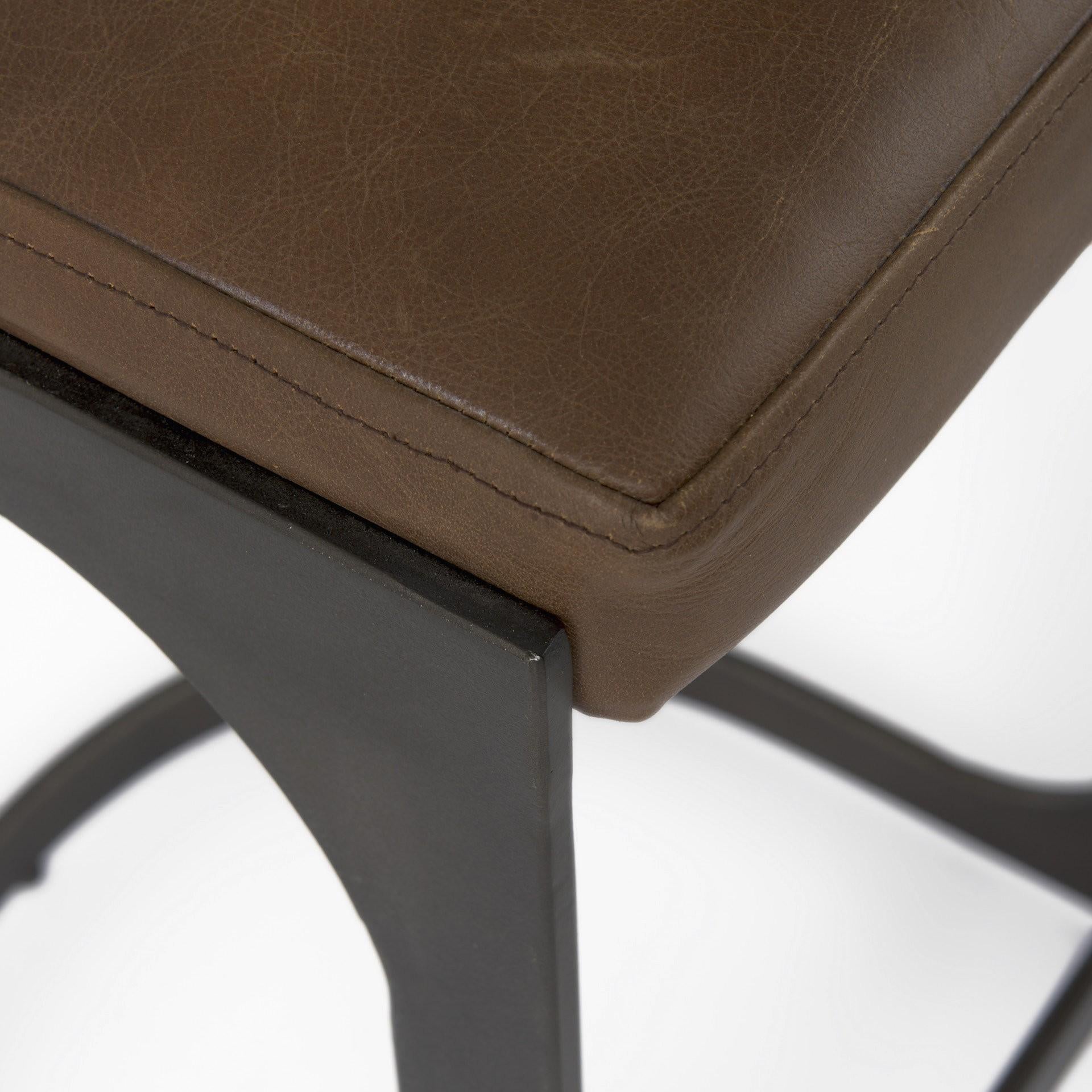 Brown Leather C Shape Metal Counter Stool