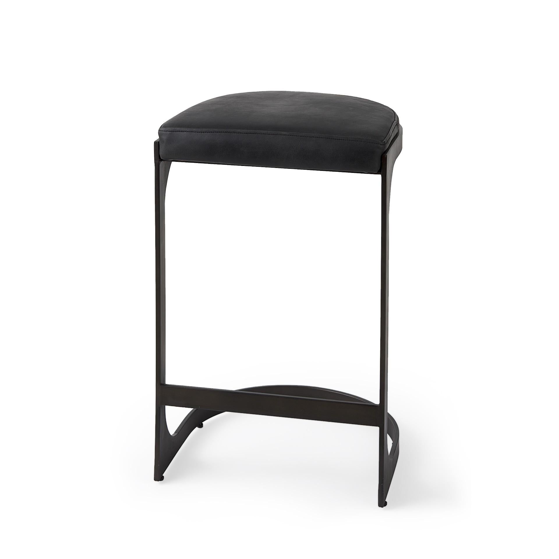 Black Leather C Shape Metal Counter Stool