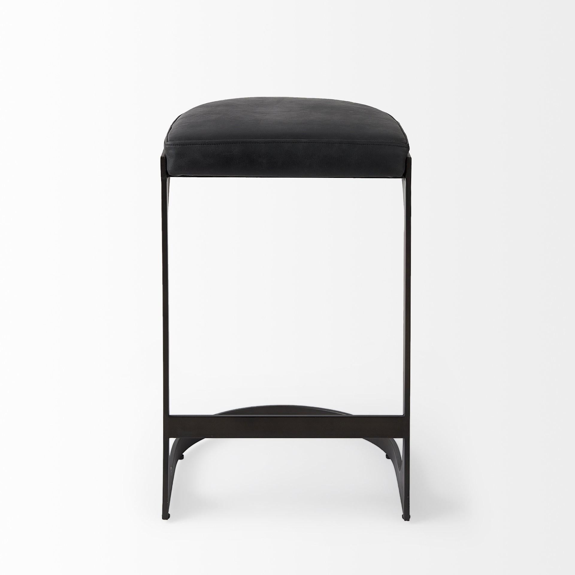 Black Leather C Shape Metal Counter Stool