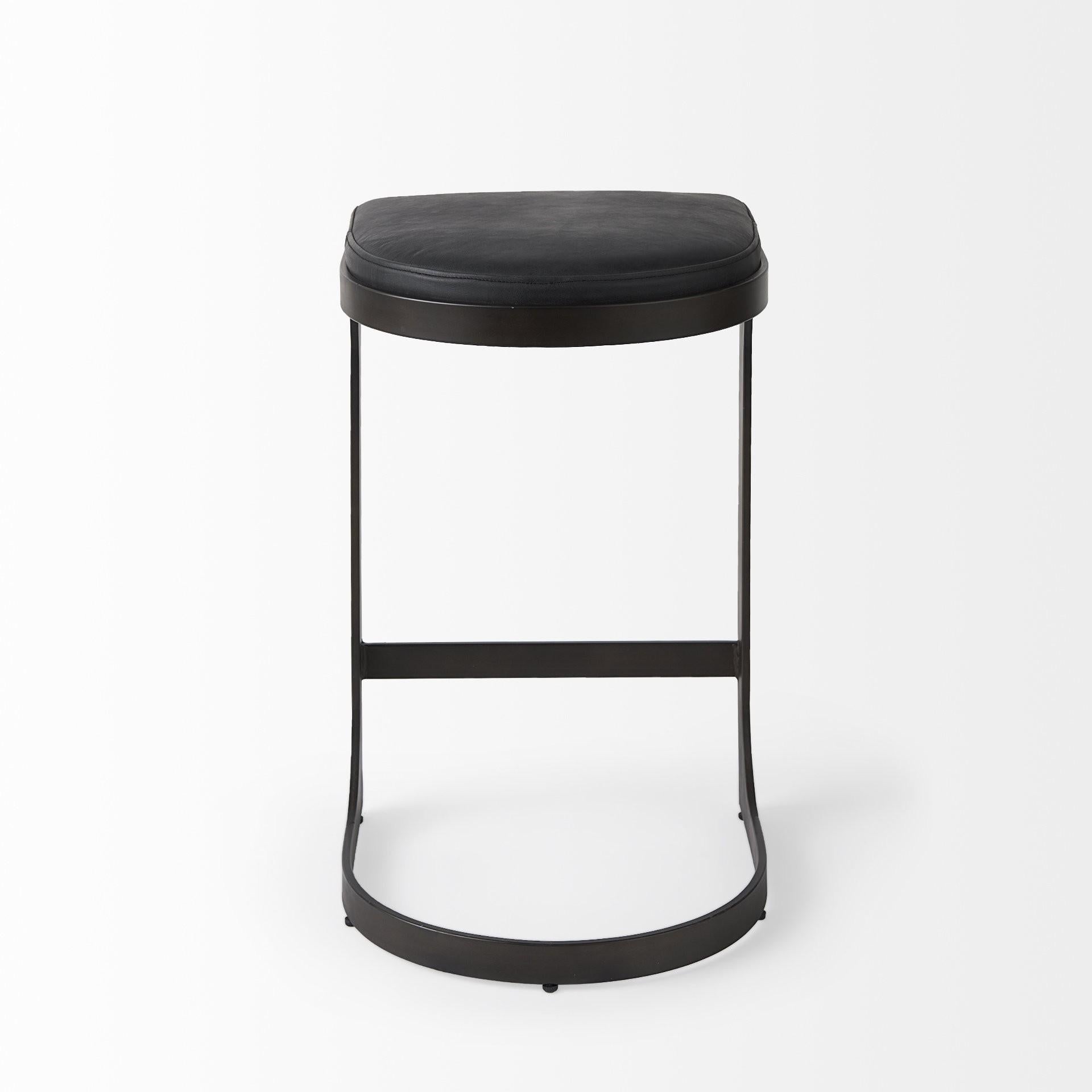 Black Leather C Shape Metal Counter Stool