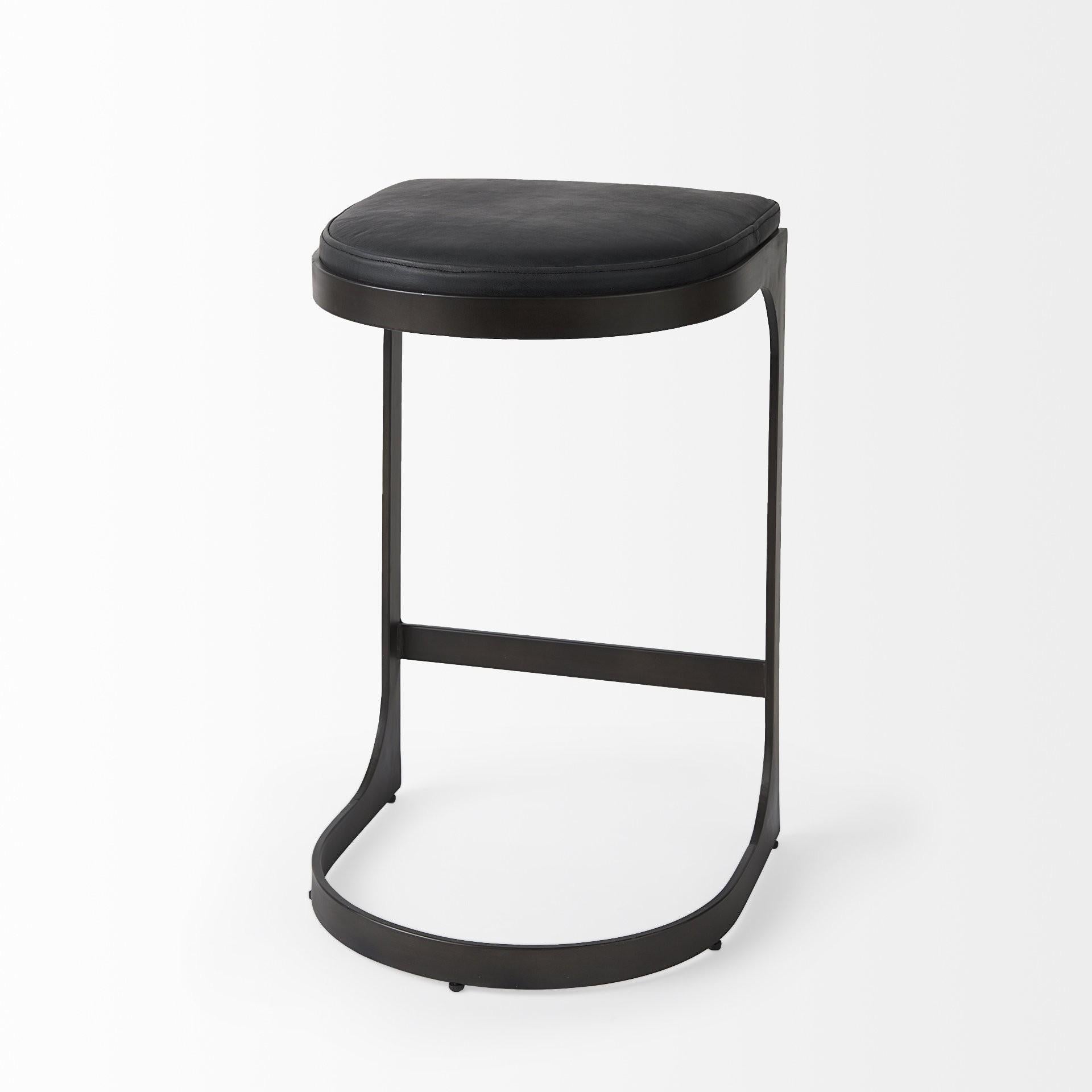 Black Leather C Shape Metal Counter Stool