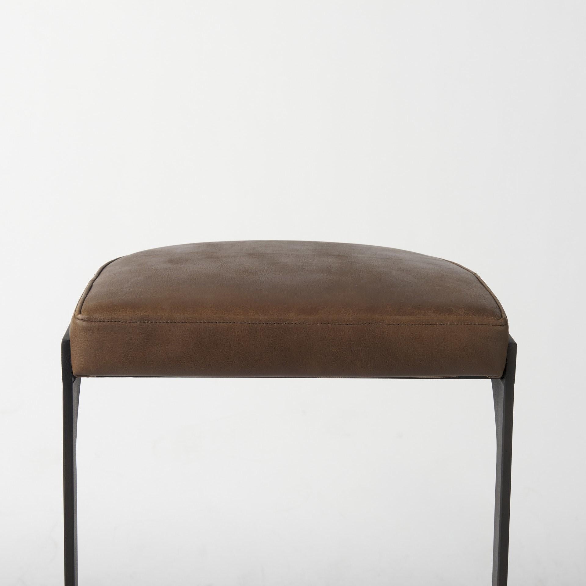 Brown Leather C Shape Metal Bar Stool