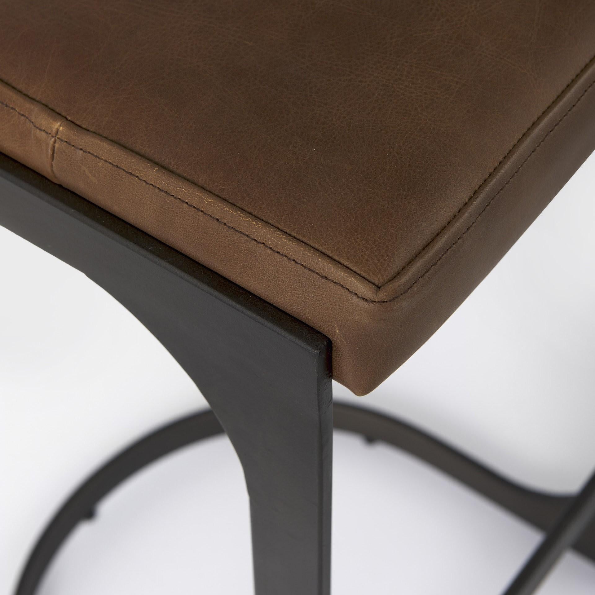 Brown Leather C Shape Metal Bar Stool