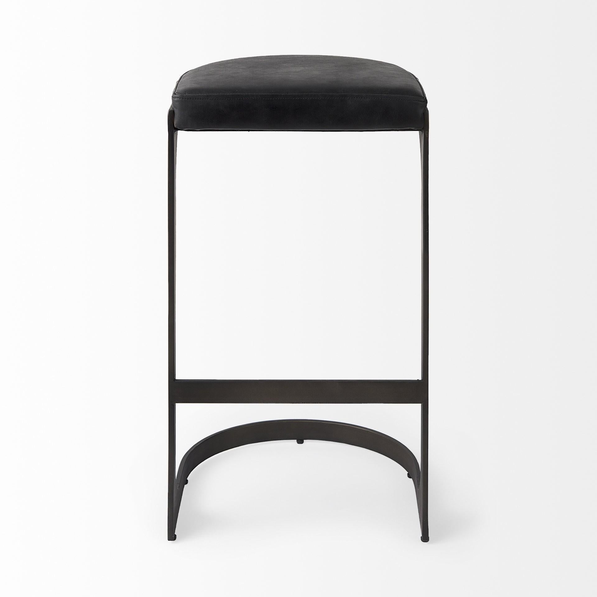 Black Leather C Shape Metal Bar Stool