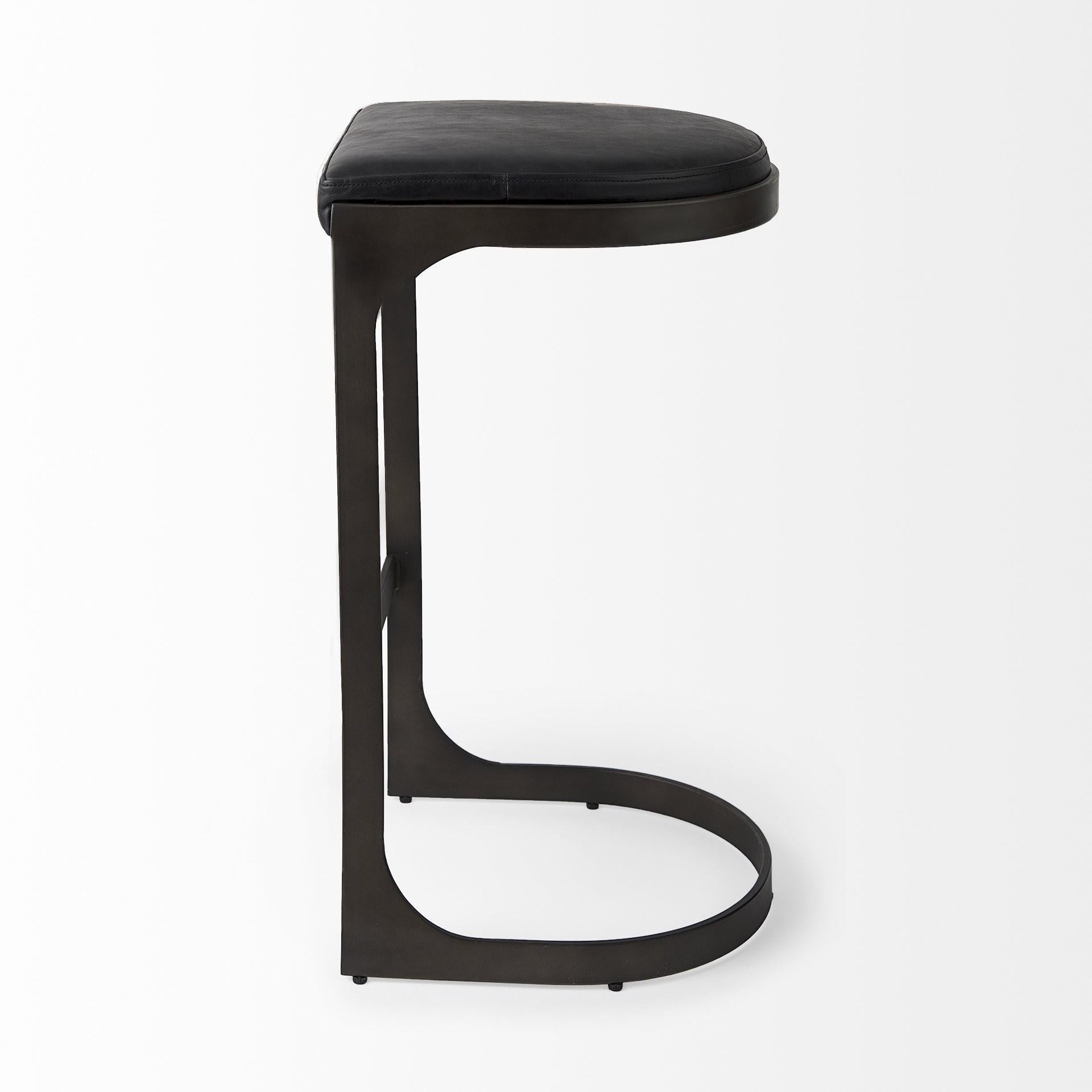 Black Leather C Shape Metal Bar Stool